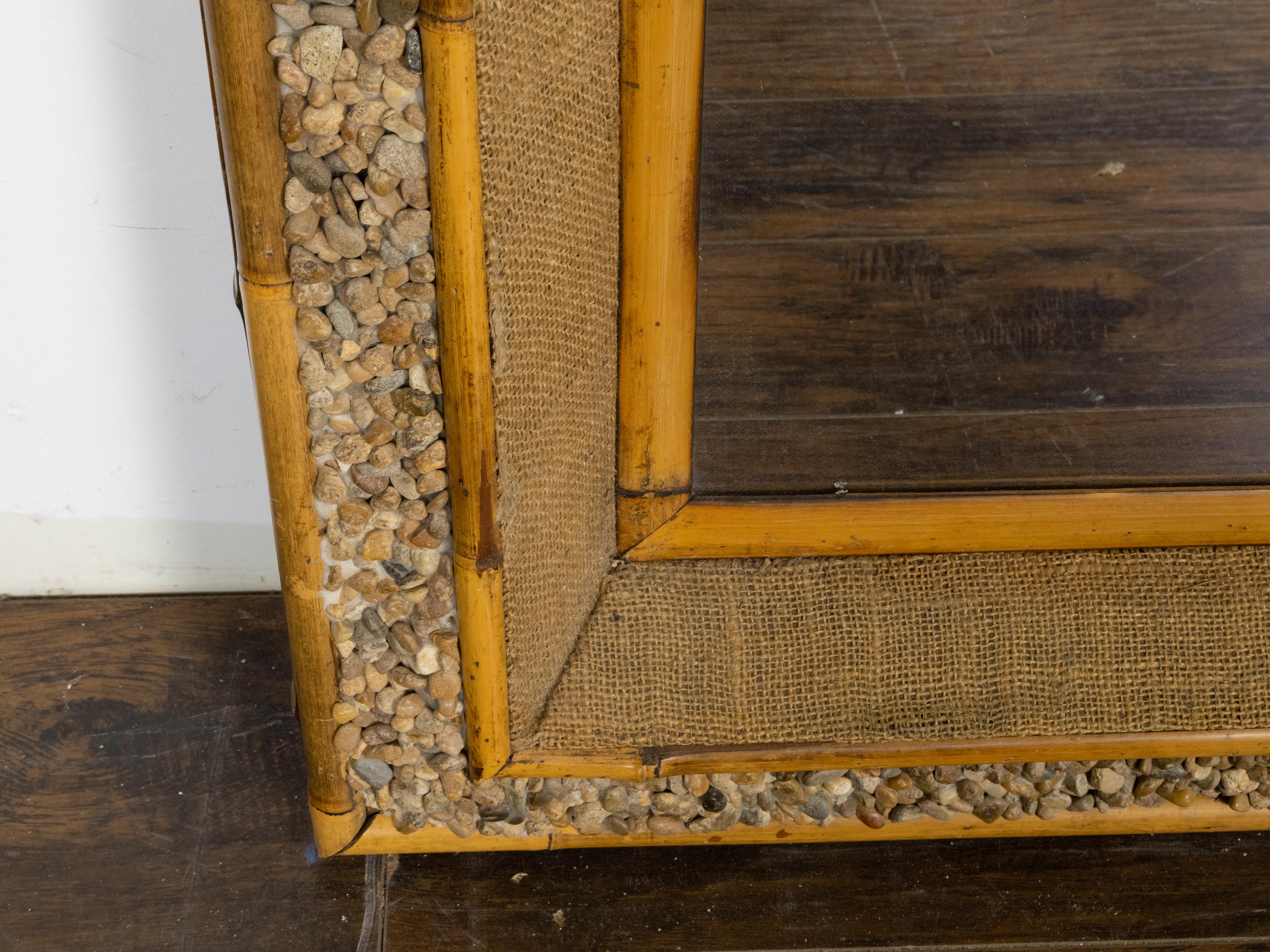 20th Century English Bamboo, Rocks and Burlap Rectangular Mirror from the Mid-Century Period For Sale