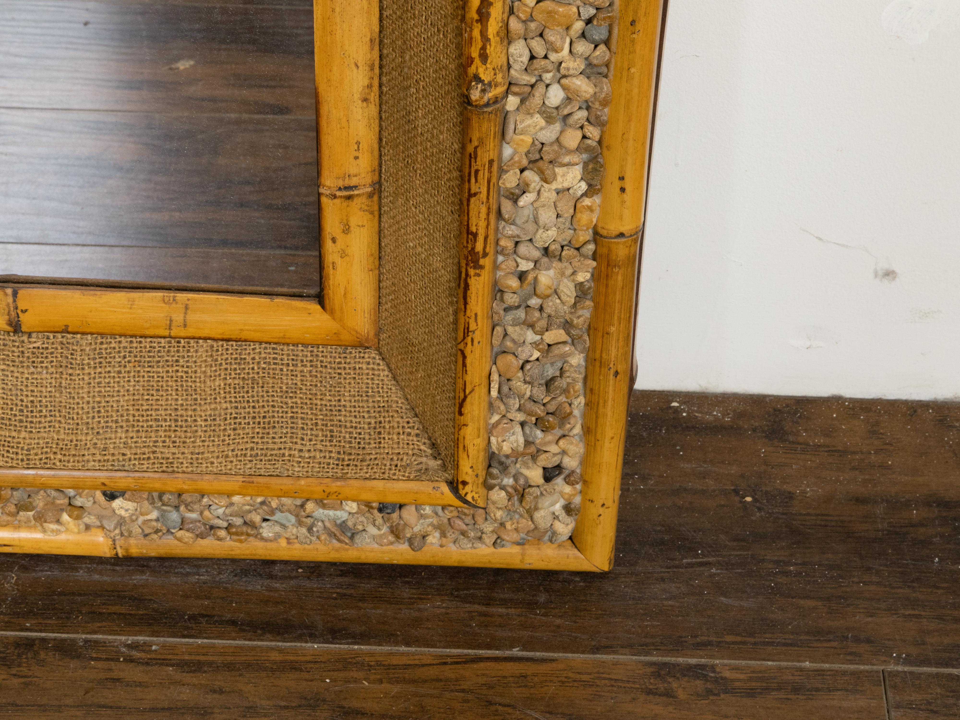 English Bamboo, Rocks and Burlap Rectangular Mirror from the Mid-Century Period For Sale 1