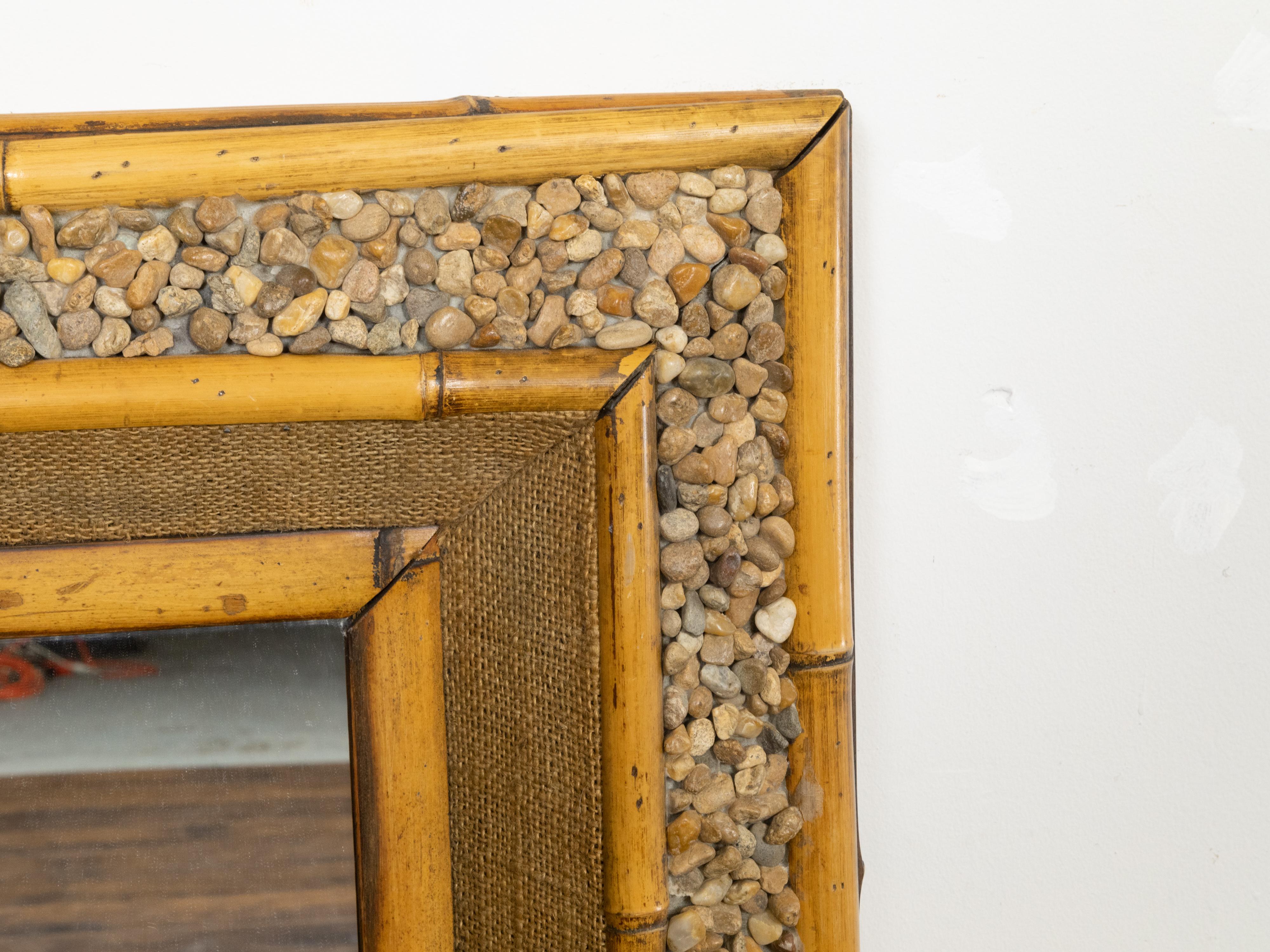 English Bamboo, Rocks and Burlap Rectangular Mirror from the Mid-Century Period For Sale 2