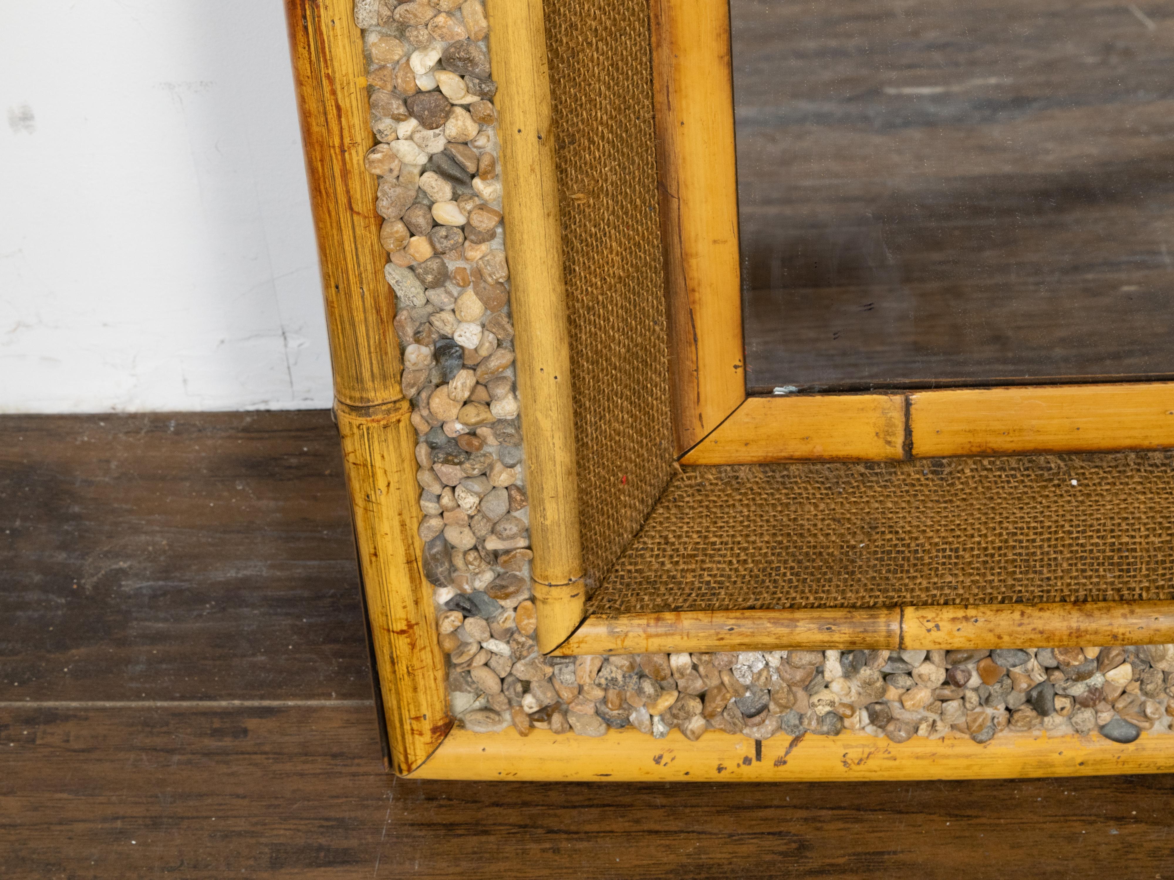 Stone English Bamboo, Rocks and Burlap Rectangular Mirror from the Mid-Century Period For Sale