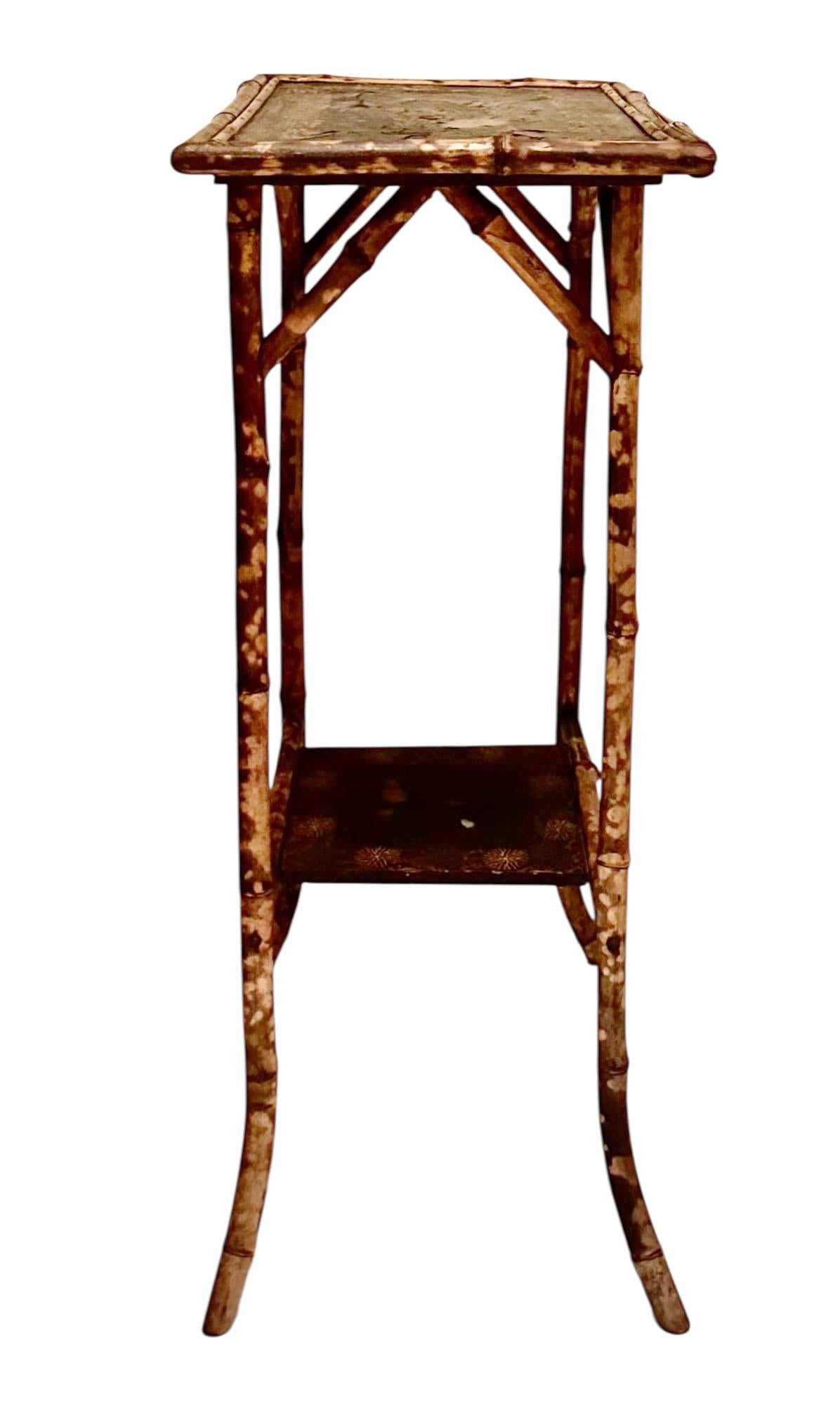 English Bamboo Side Table with Painted Panels In Good Condition For Sale In Tampa, FL