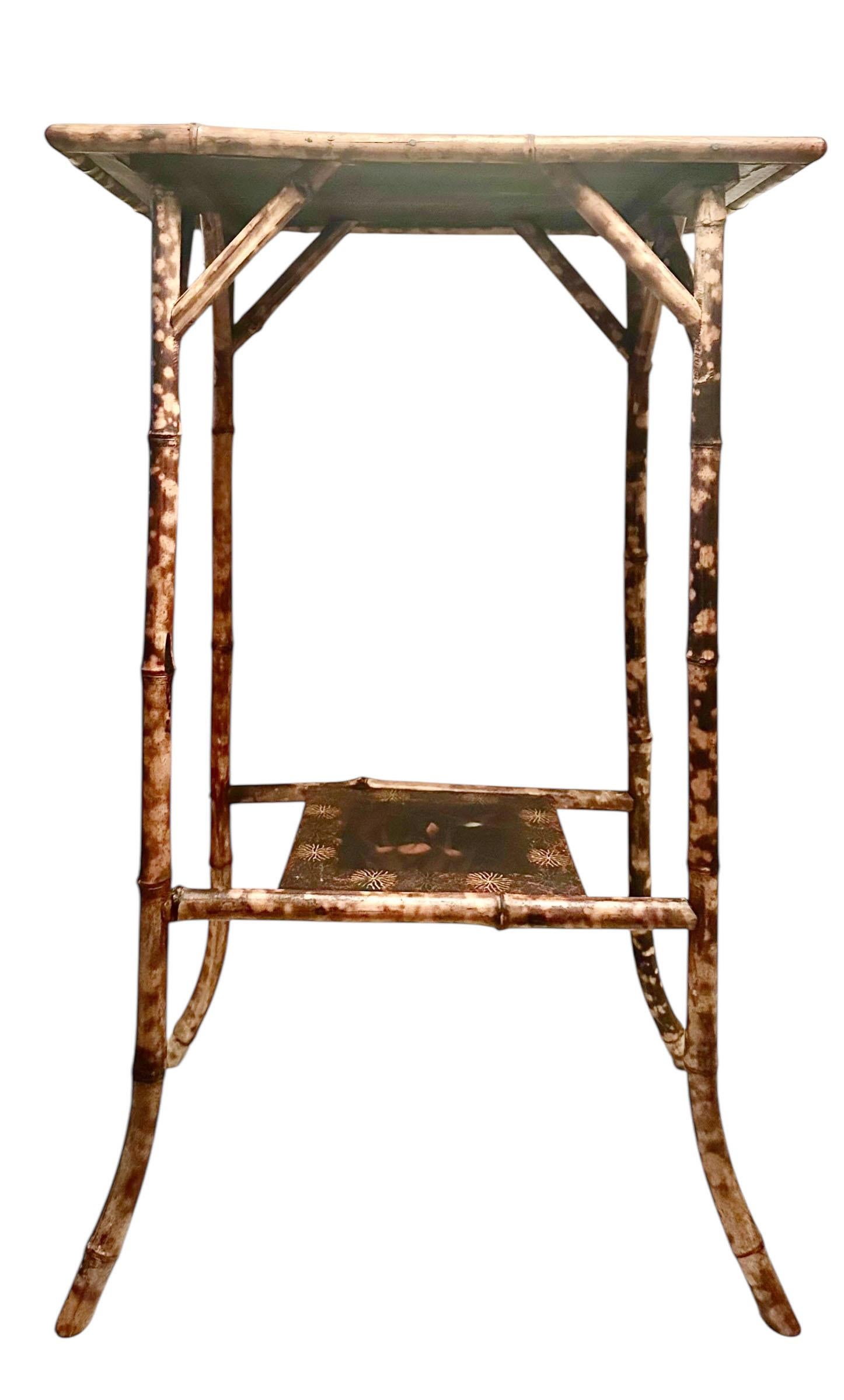 Early 20th Century English Bamboo Side Table with Painted Panels For Sale