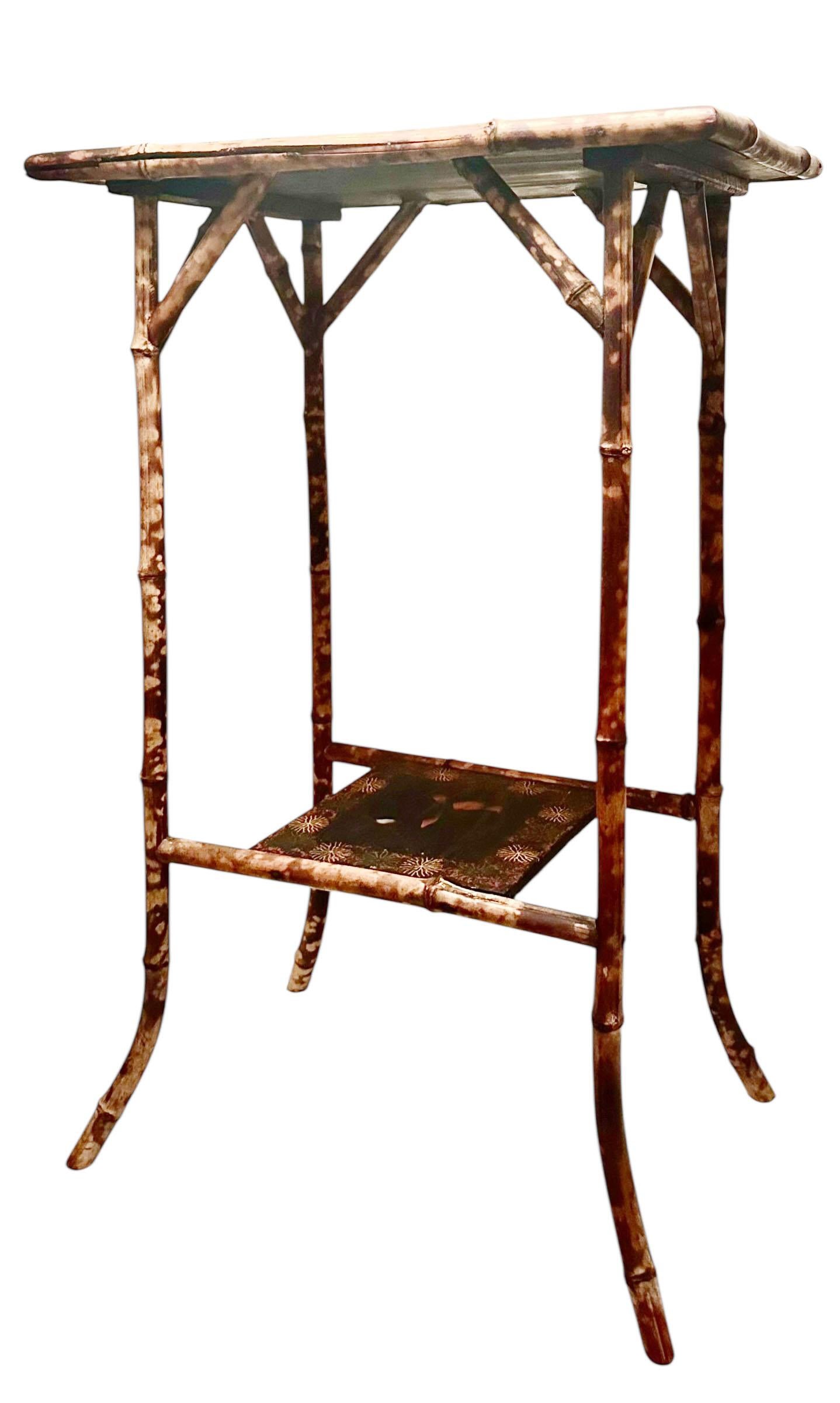 English Bamboo Side Table with Painted Panels For Sale 2