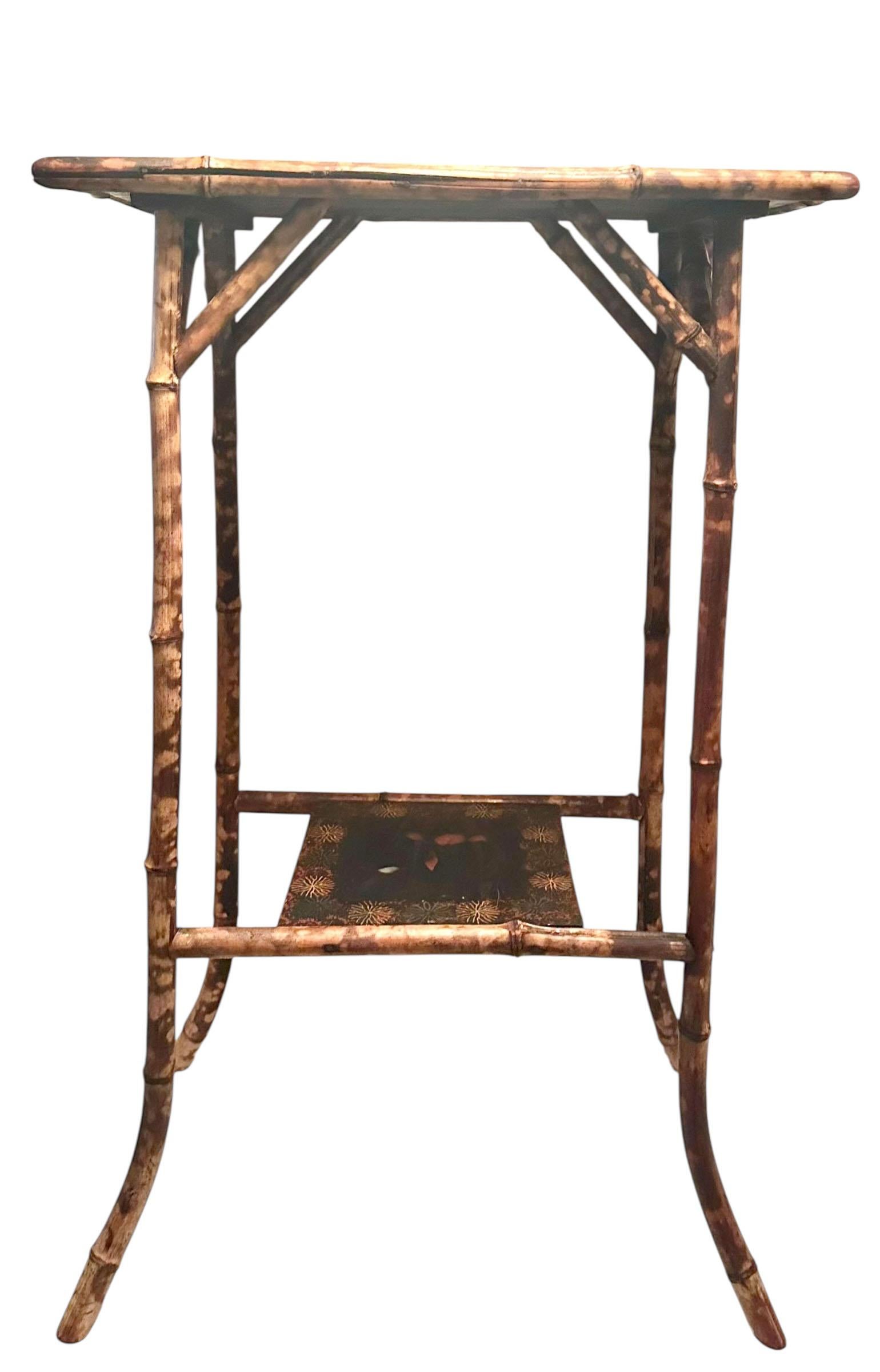 English Bamboo Side Table with Painted Panels For Sale 3