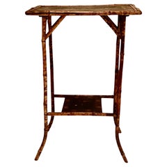 Antique English Bamboo Side Table with Painted Panels