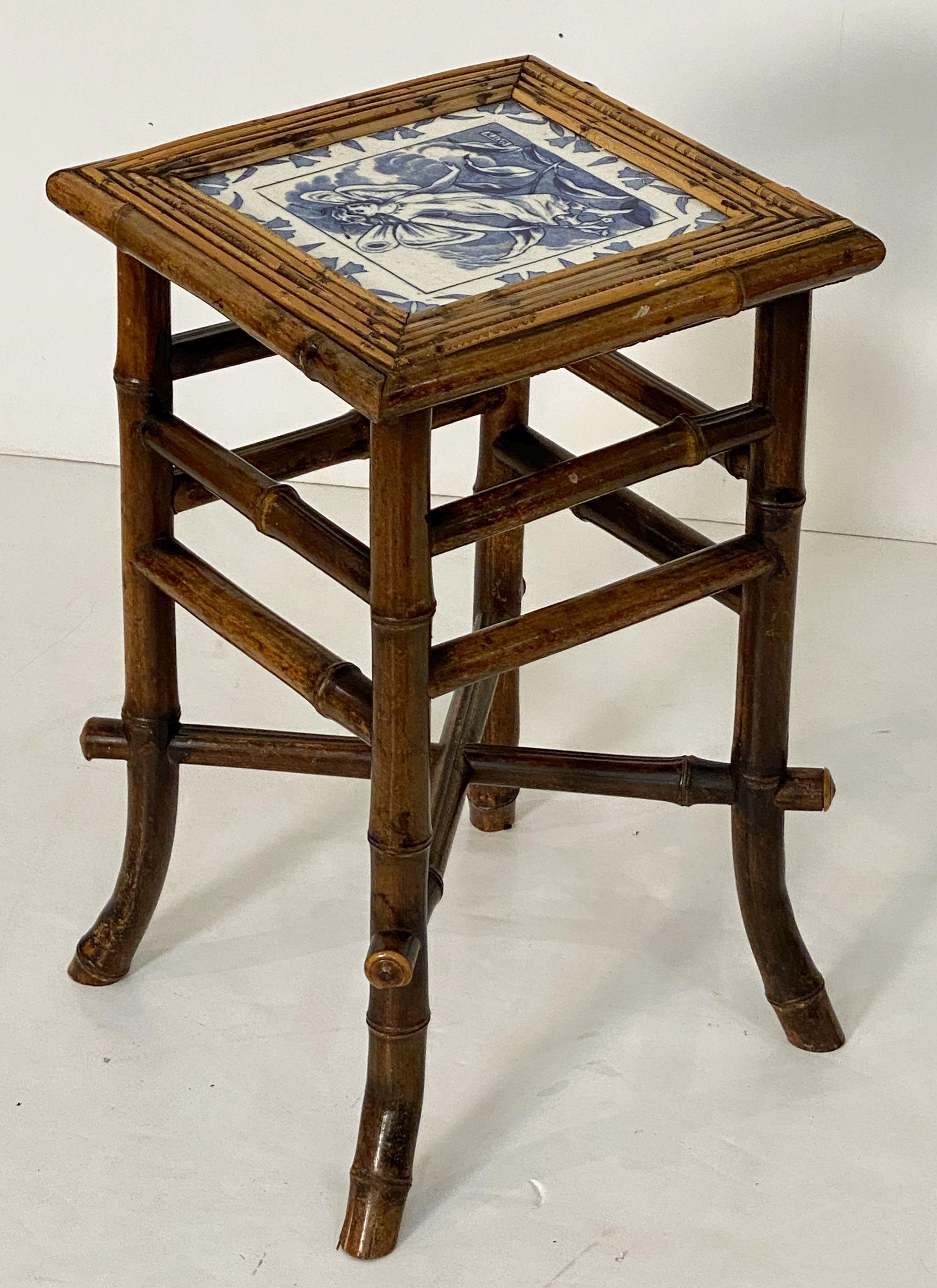 English Bamboo Table or Stool with Tile Seat from the Aesthetic Movement Era For Sale 4