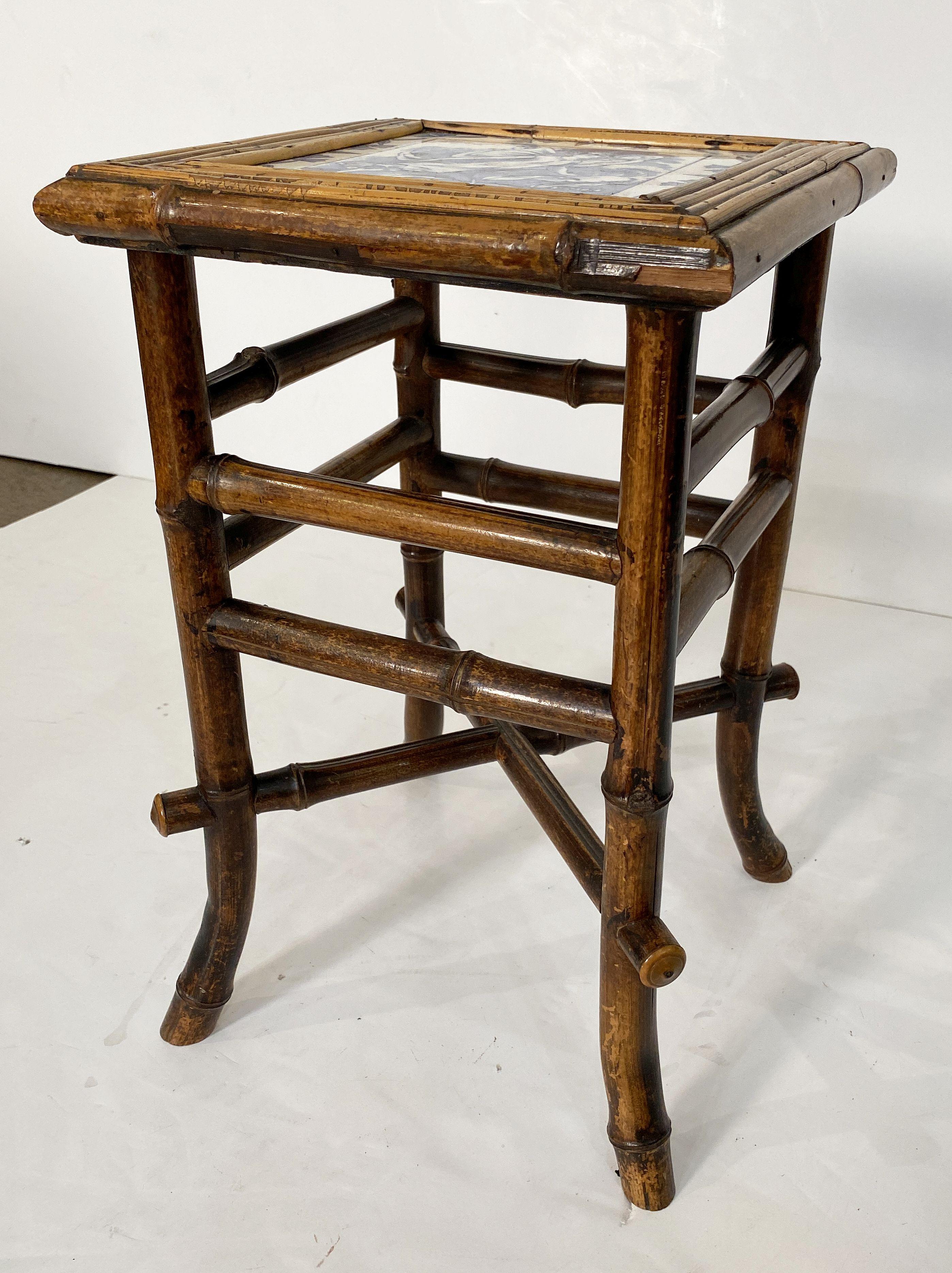 English Bamboo Table or Stool with Tile Seat from the Aesthetic Movement Era For Sale 6