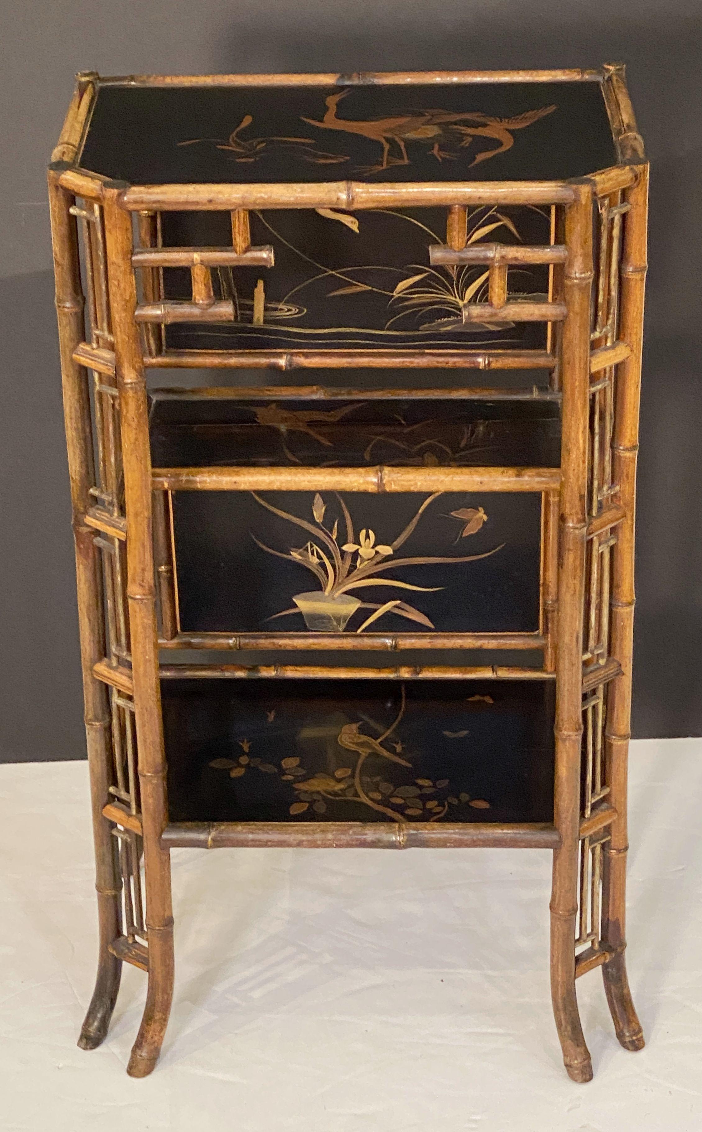 Gilt English Bamboo Table Stand or Cabinet Etagere from the Aesthetic Movement