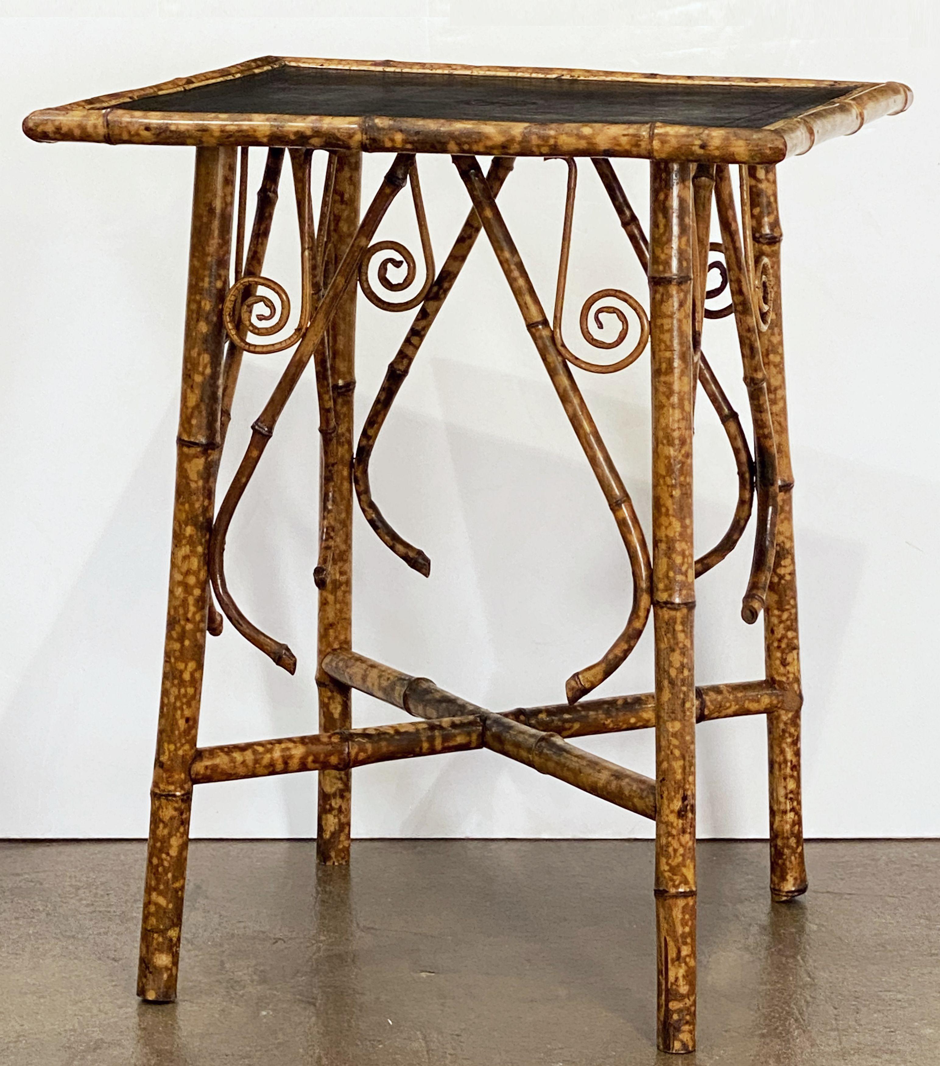 English Bamboo Table with Embossed Leather Square Top 6