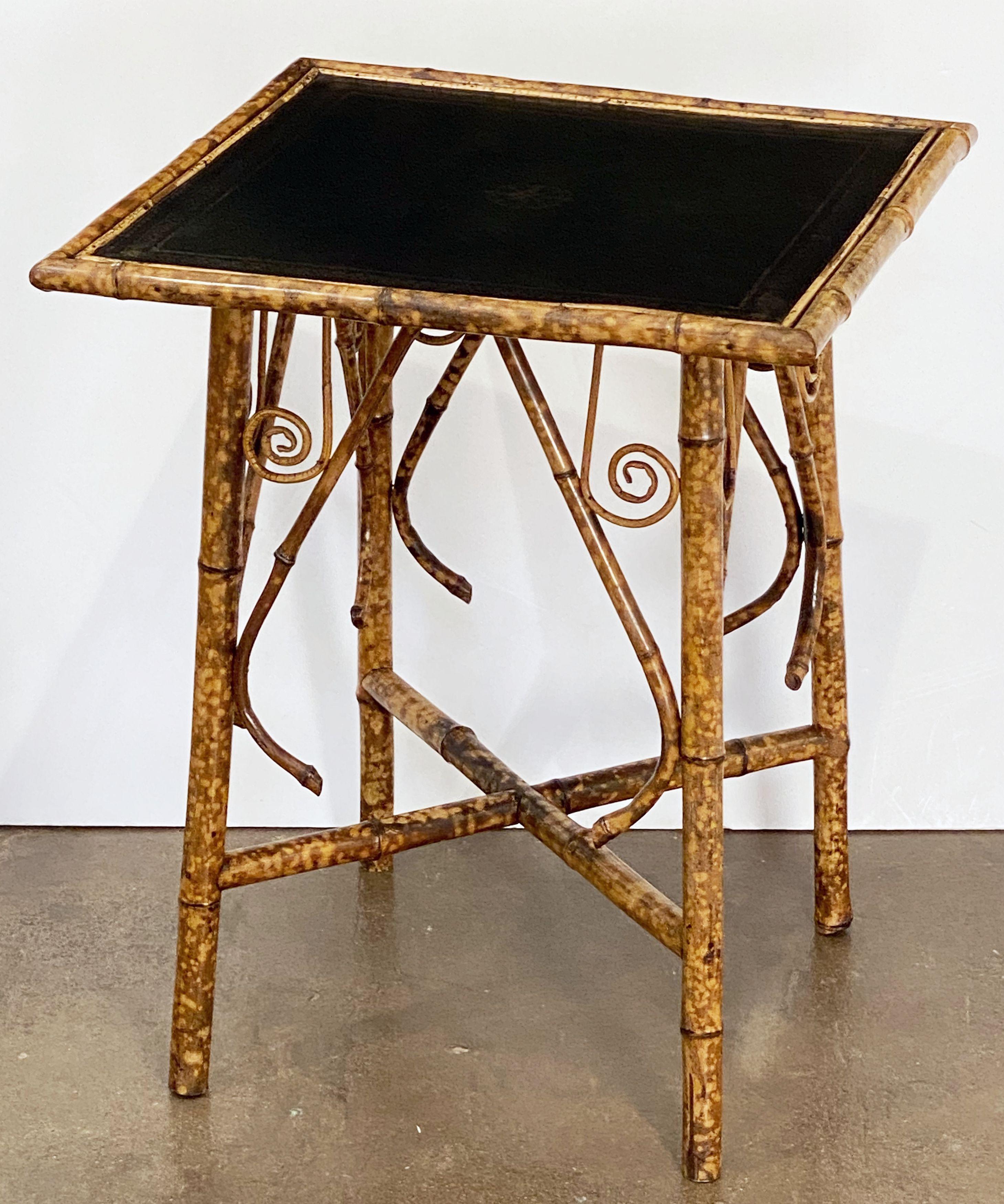 English Bamboo Table with Embossed Leather Square Top 7