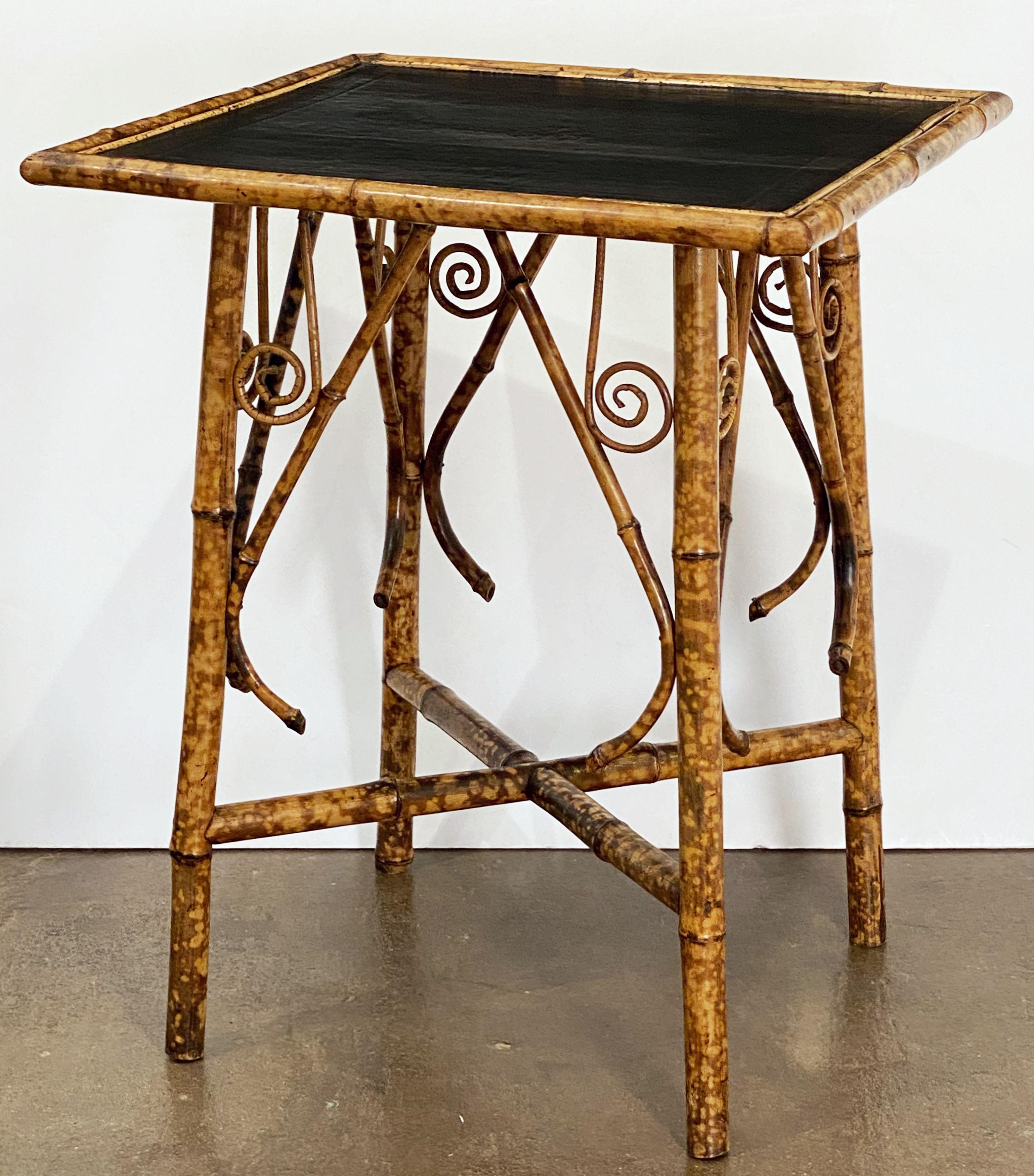 English Bamboo Table with Embossed Leather Square Top 12