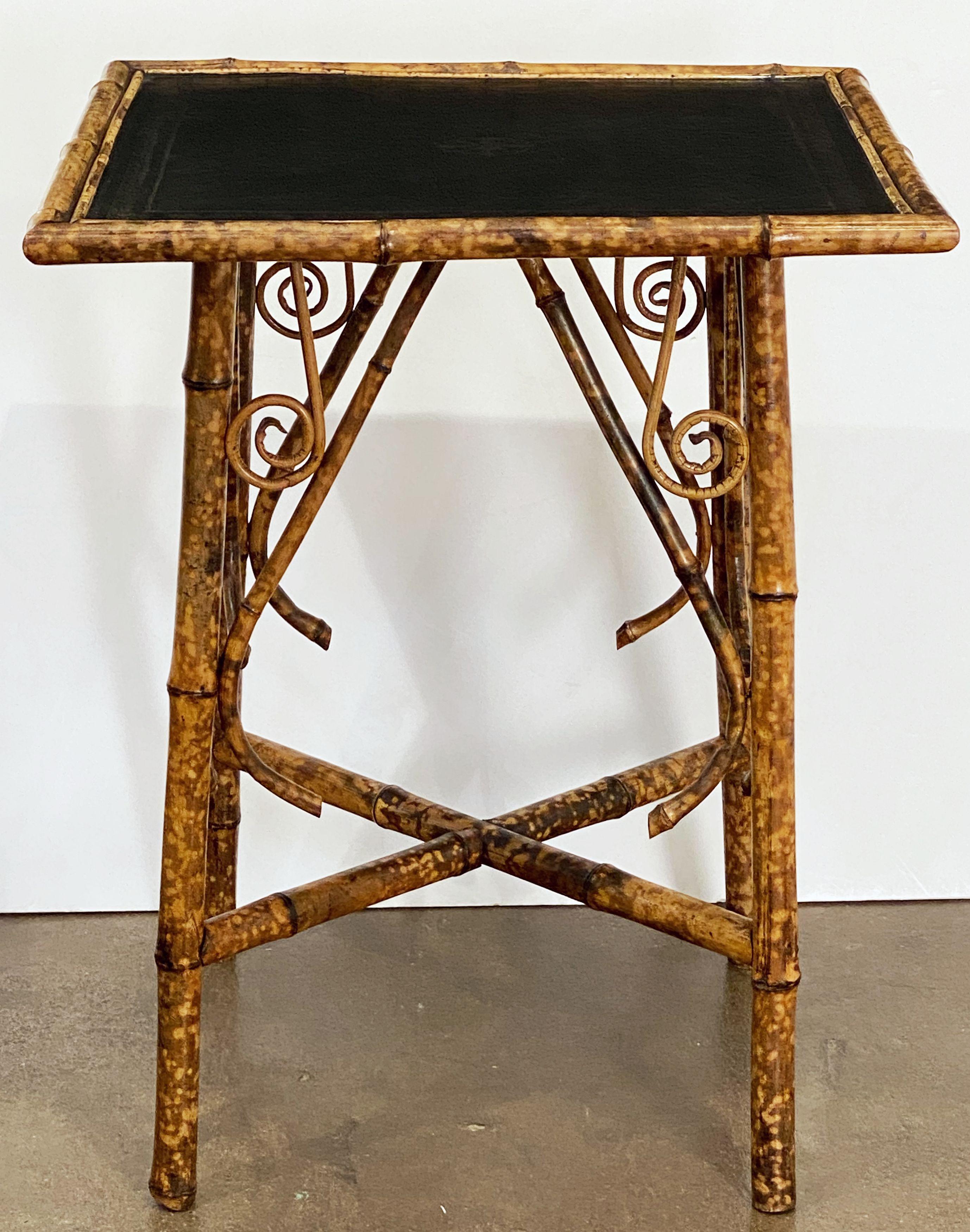 English Bamboo Table with Embossed Leather Square Top 13
