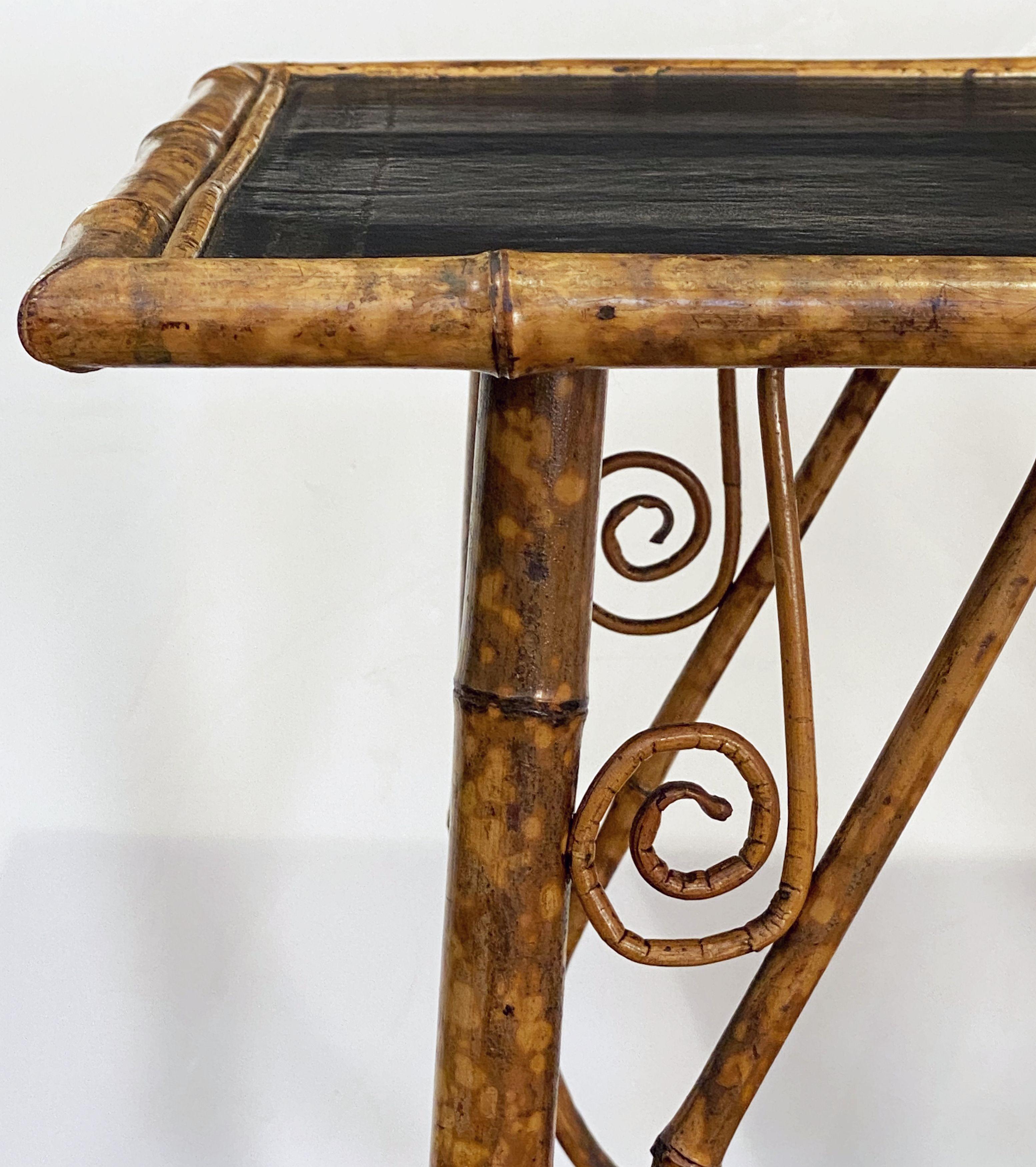 English Bamboo Table with Embossed Leather Square Top 2