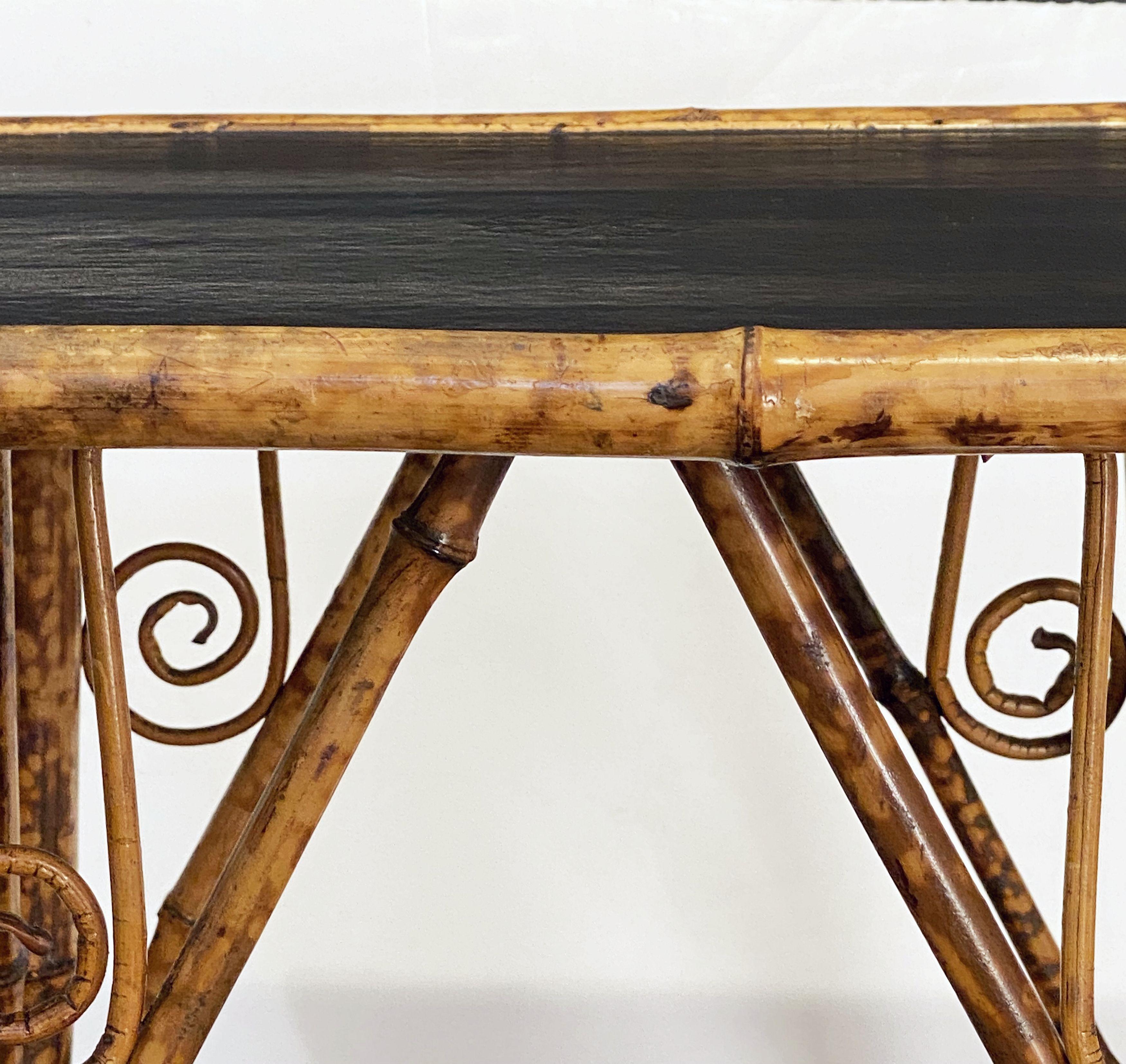 English Bamboo Table with Embossed Leather Square Top 3