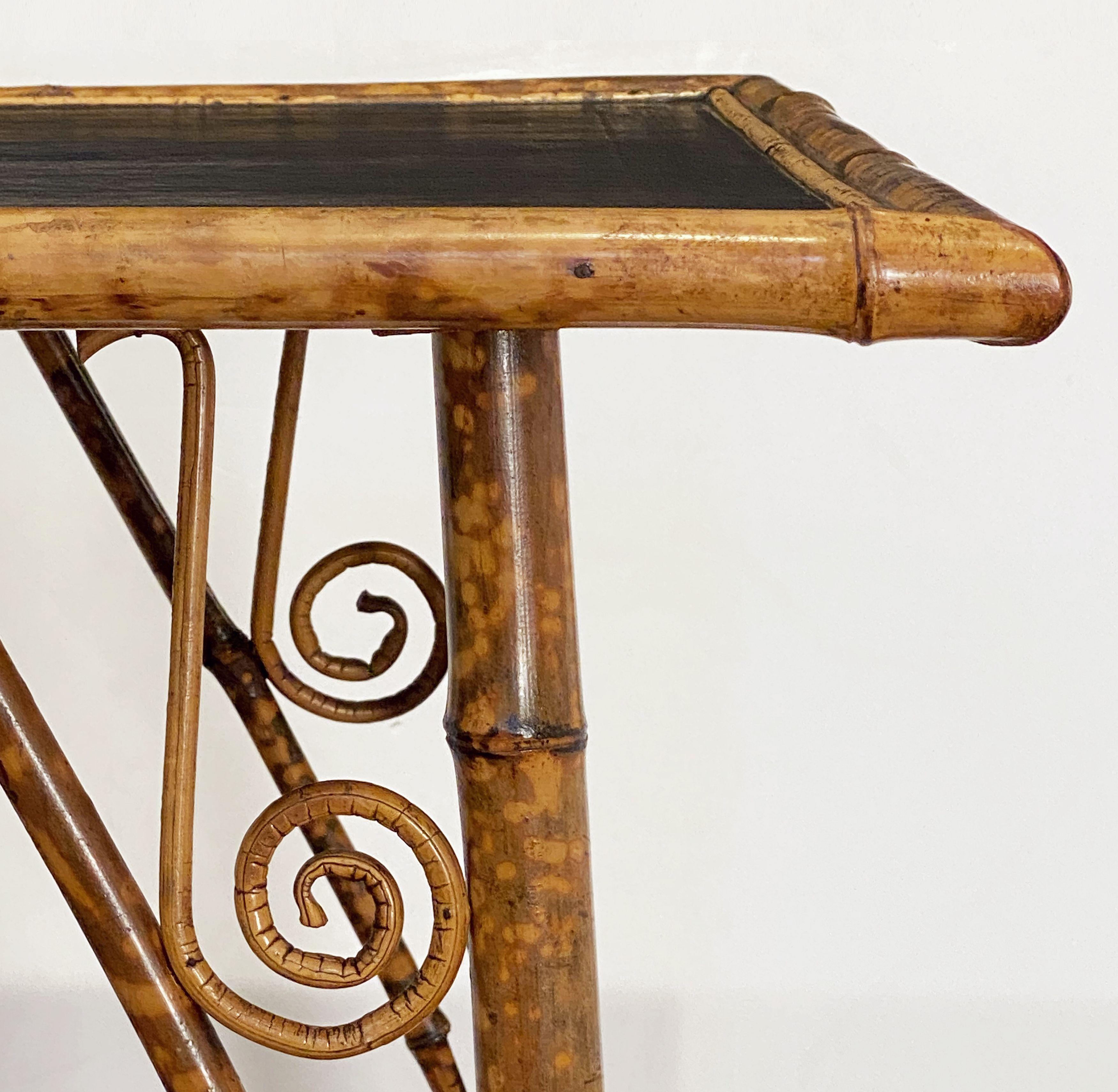 English Bamboo Table with Embossed Leather Square Top 4