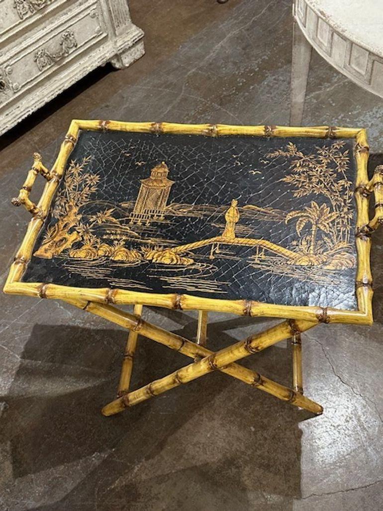 Chinoiserie English Bamboo Tray Table For Sale