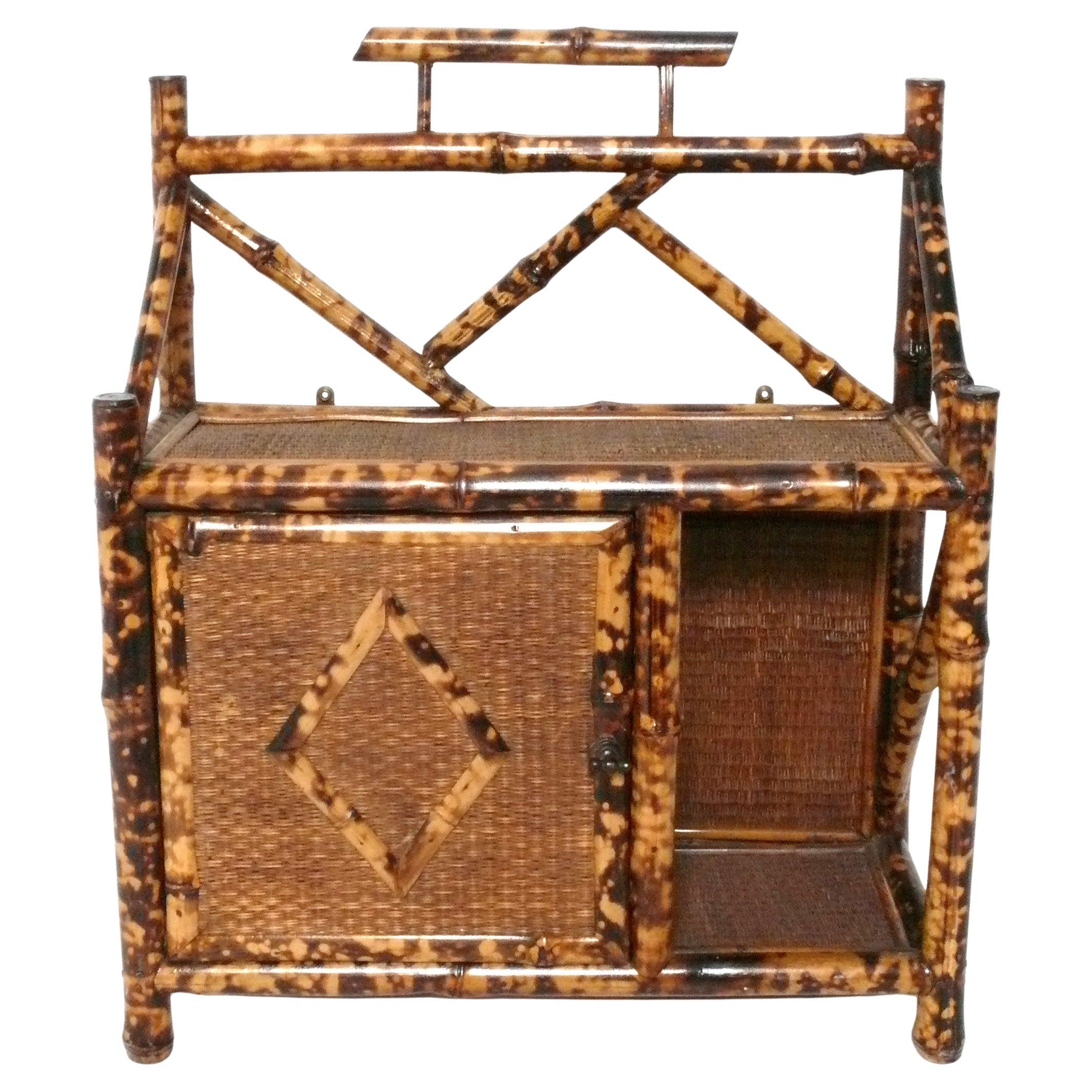 English Bamboo Wall Shelf 19th Century Tortoise Spot Bamboo or Rattan Regency For Sale