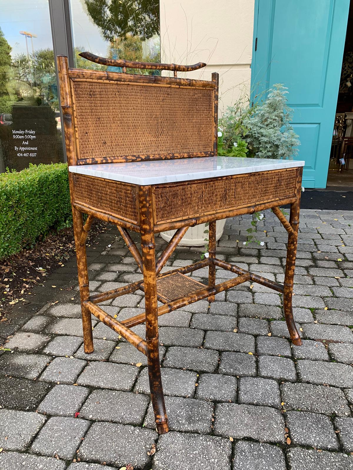 English Bamboo Washstand or Bar with White Marble Top, circa 1900 In Good Condition In Atlanta, GA