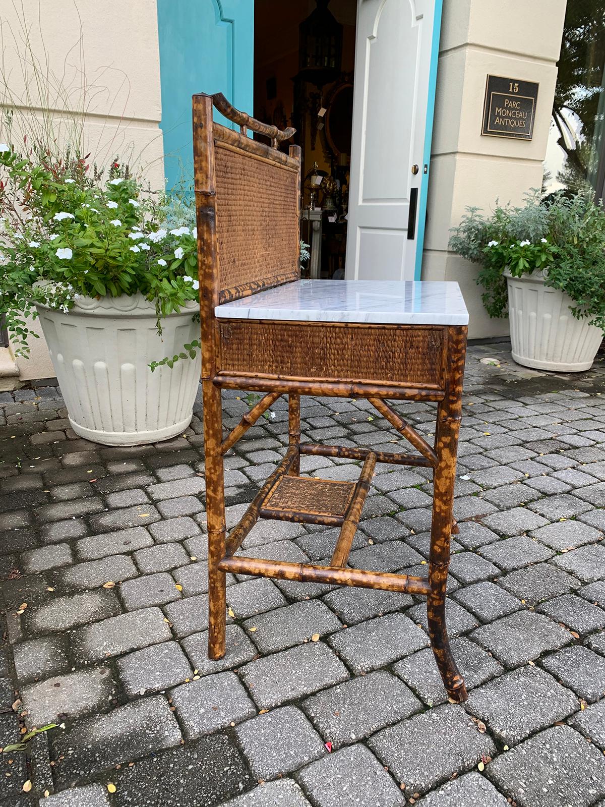 Early 20th Century English Bamboo Washstand or Bar with White Marble Top, circa 1900