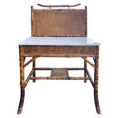 English Bamboo Washstand or Bar with White Marble Top, circa 1900