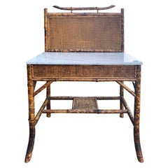 English Bamboo Washstand or Bar with White Marble Top, circa 1900
