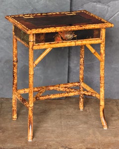 English Bamboo Writing Table with Leather Top from the Aesthetic Movement Era