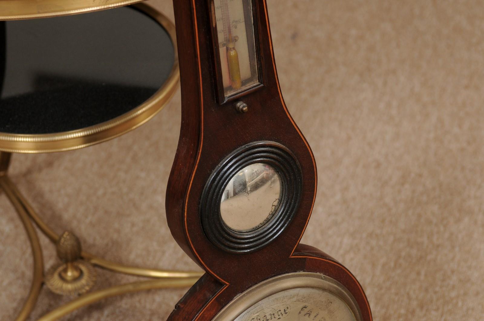 English Banjo Barometer in Mahogany For Sale 5