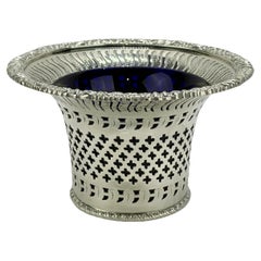 English Barker Ellis Silverplate Openwork & Cobalt Glass Lined Vessel