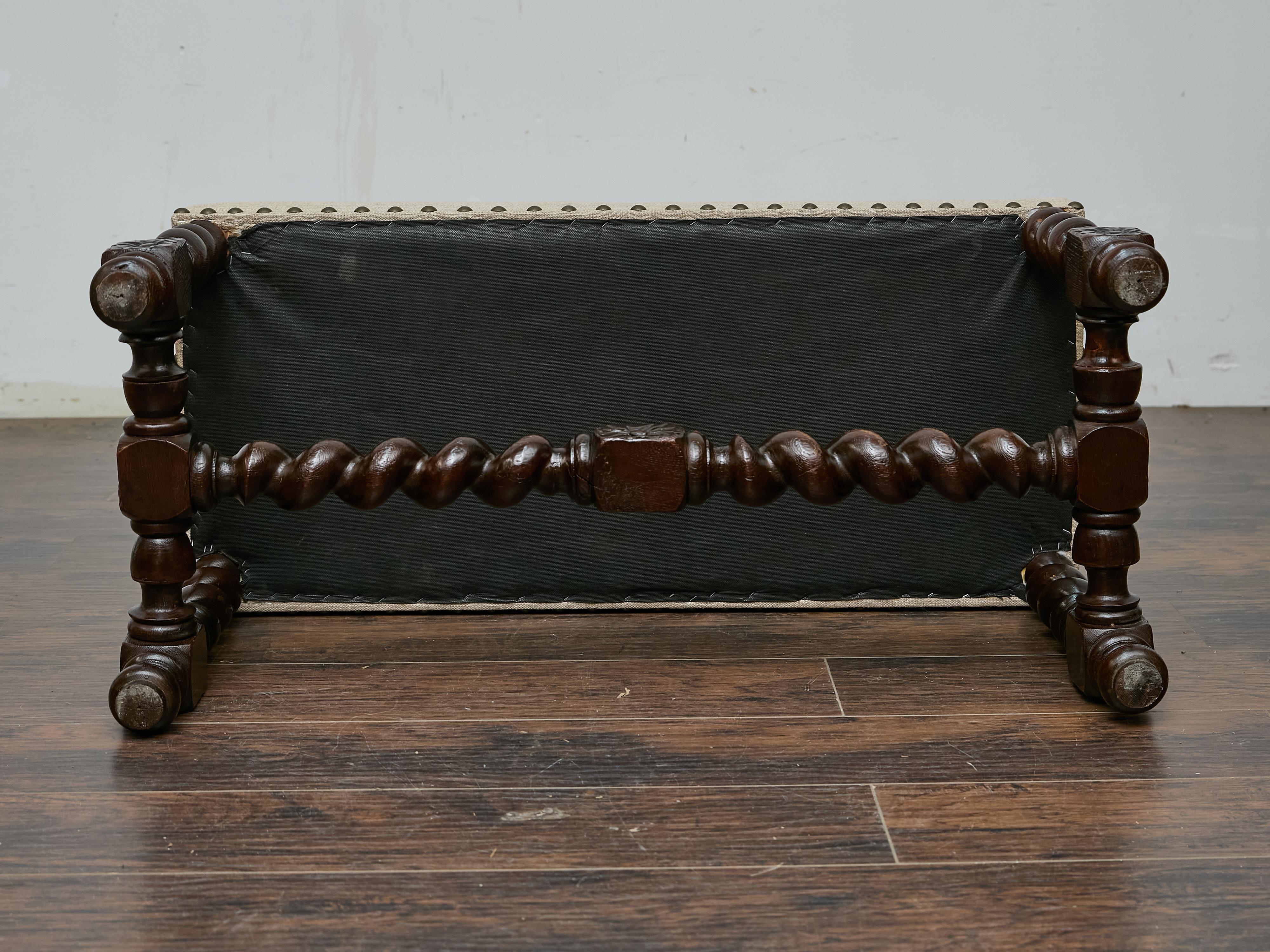 Englische Barley Twist Bank mit gepolstertem Sitz, um 1900 im Angebot 5