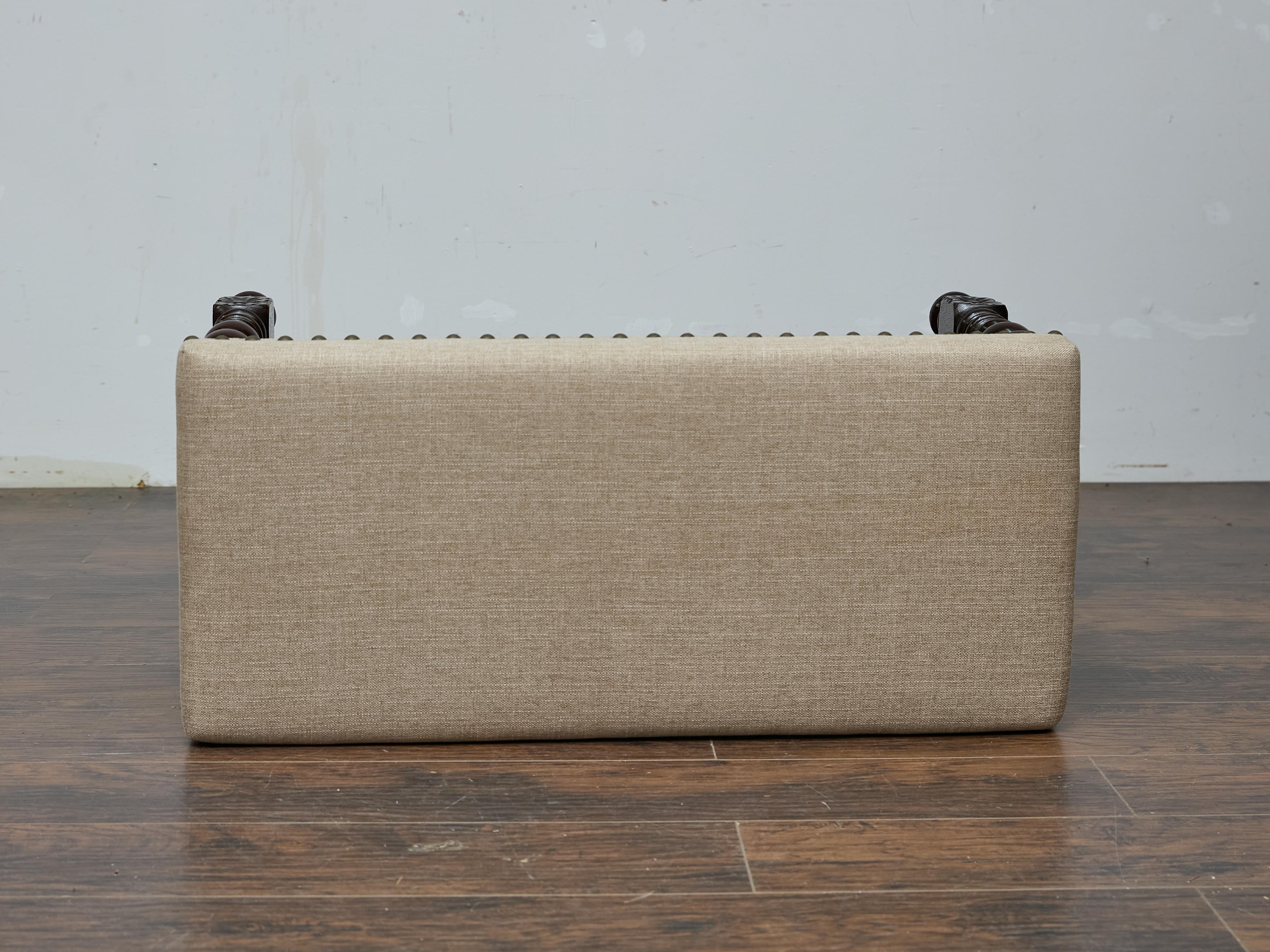 Englische Barley Twist Bank mit gepolstertem Sitz, um 1900 im Angebot 7