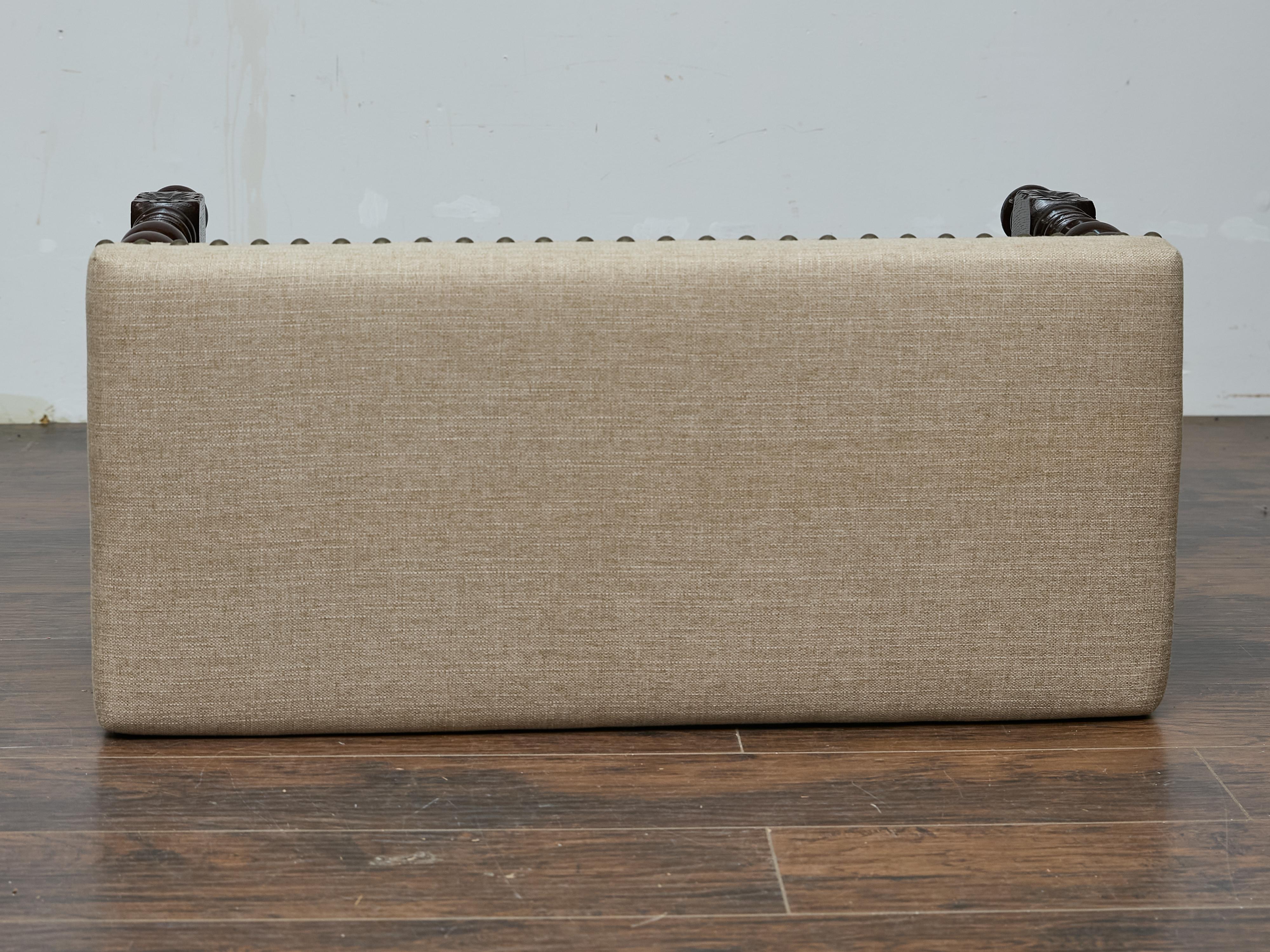 Englische Barley Twist Bank mit gepolstertem Sitz, um 1900 im Angebot 8