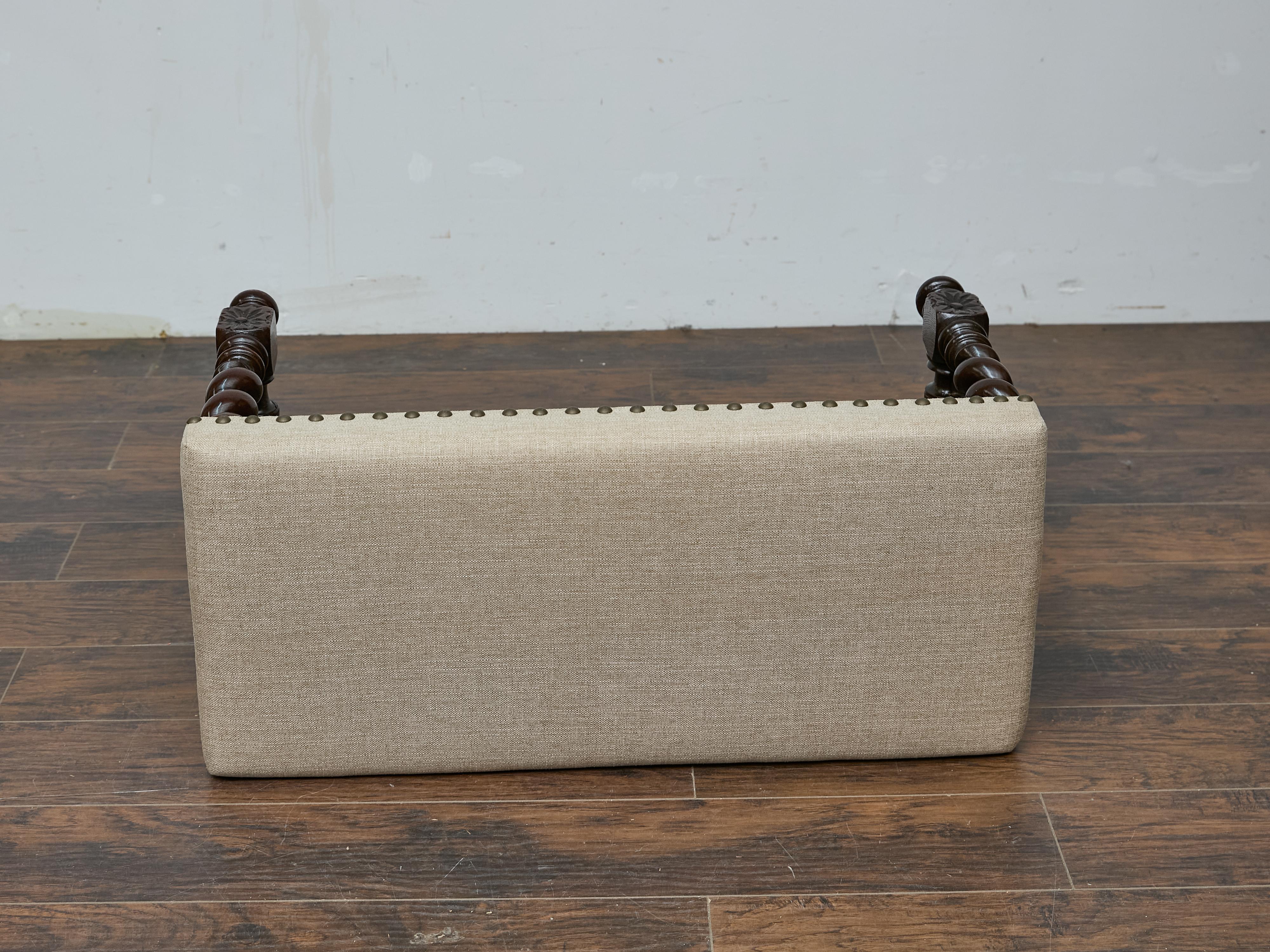 Englische Barley Twist Bank mit gepolstertem Sitz, um 1900 im Angebot 9