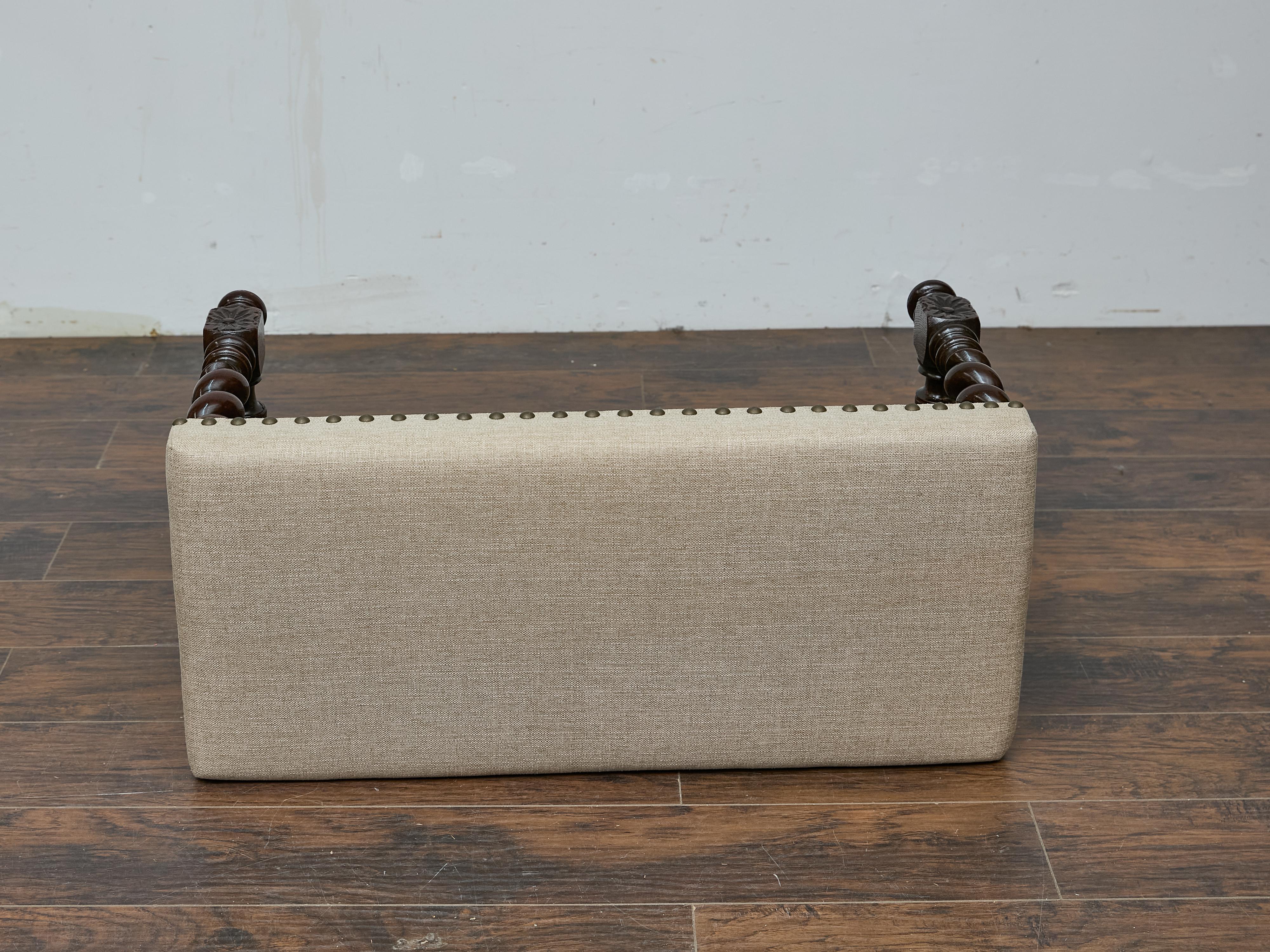 Englische Barley Twist Bank mit gepolstertem Sitz, um 1900 im Angebot 10