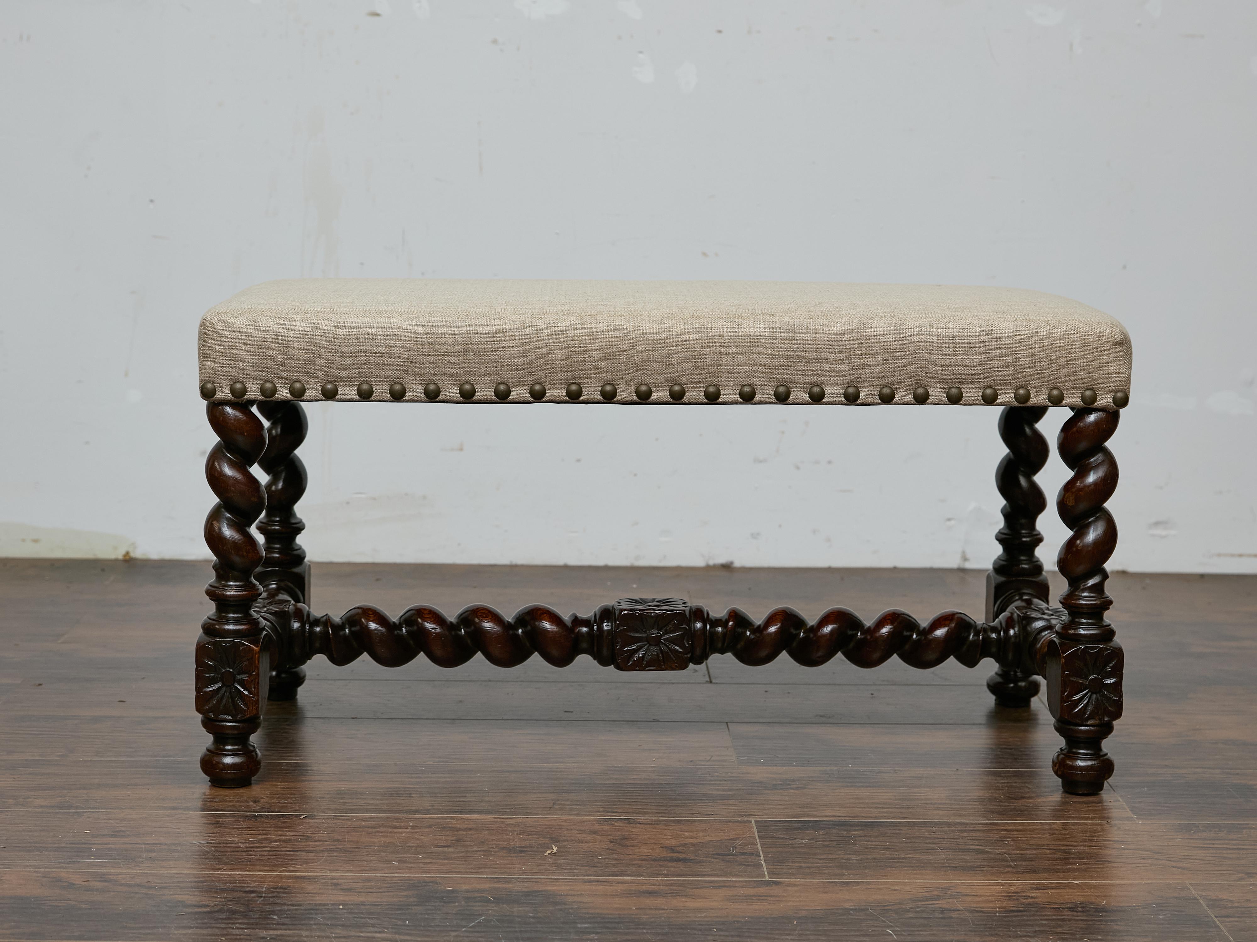 Englische Barley Twist Bank mit gepolstertem Sitz, um 1900 im Angebot 11