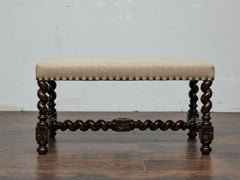 English Barley Twist Bench with Upholstered Seat, circa 1900