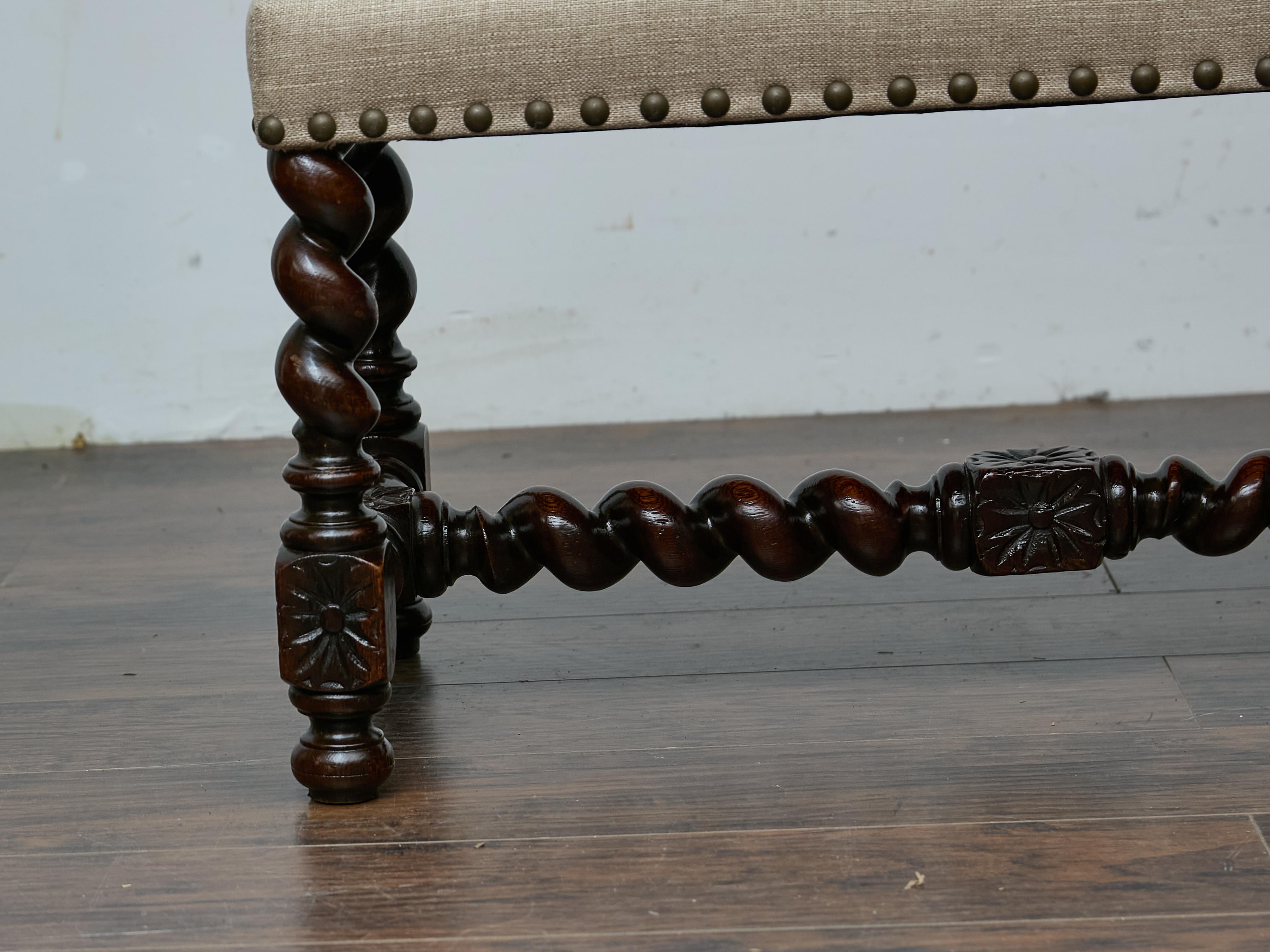 Englische Barley Twist Bank mit gepolstertem Sitz, um 1900 (Spätviktorianisch) im Angebot