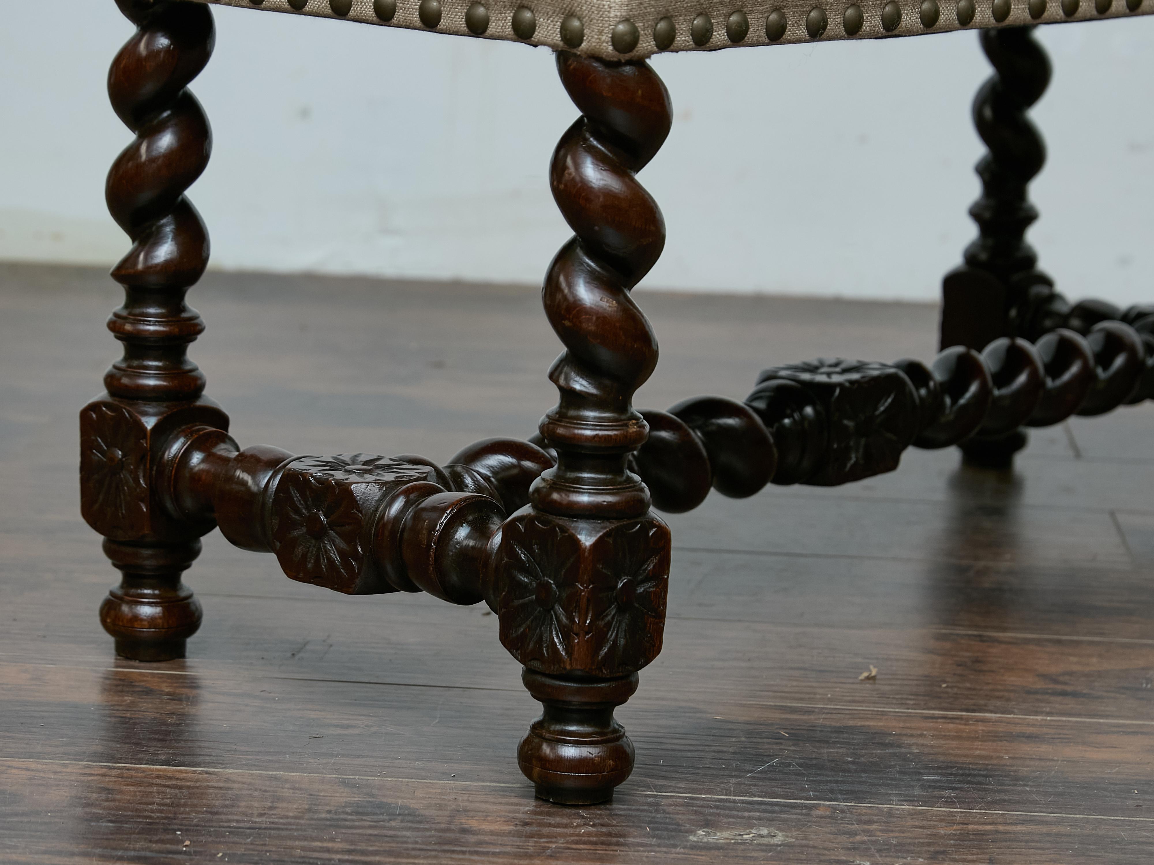 Englische Barley Twist Bank mit gepolstertem Sitz, um 1900 im Zustand „Gut“ im Angebot in Atlanta, GA