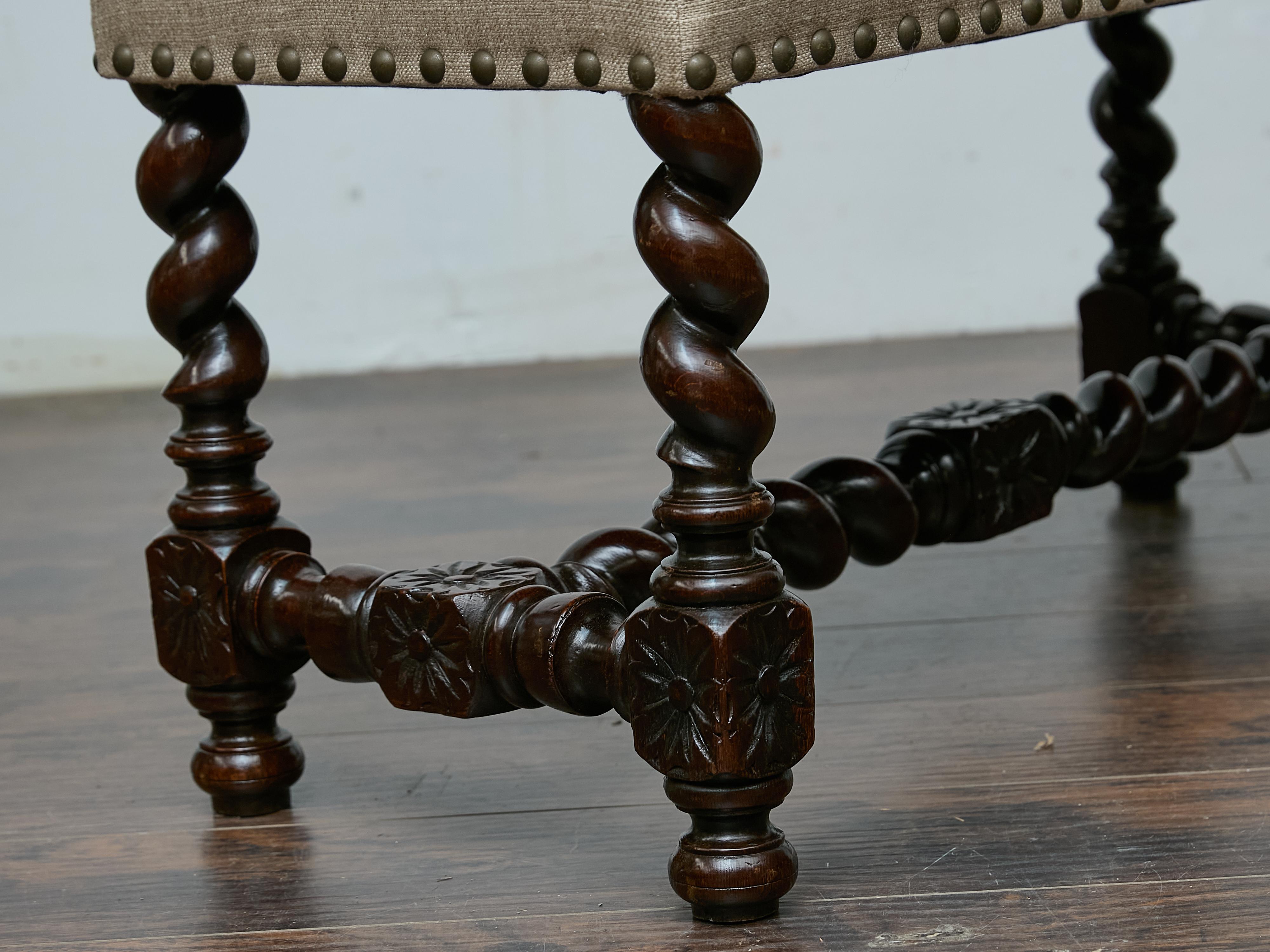 Englische Barley Twist Bank mit gepolstertem Sitz, um 1900 (20. Jahrhundert) im Angebot