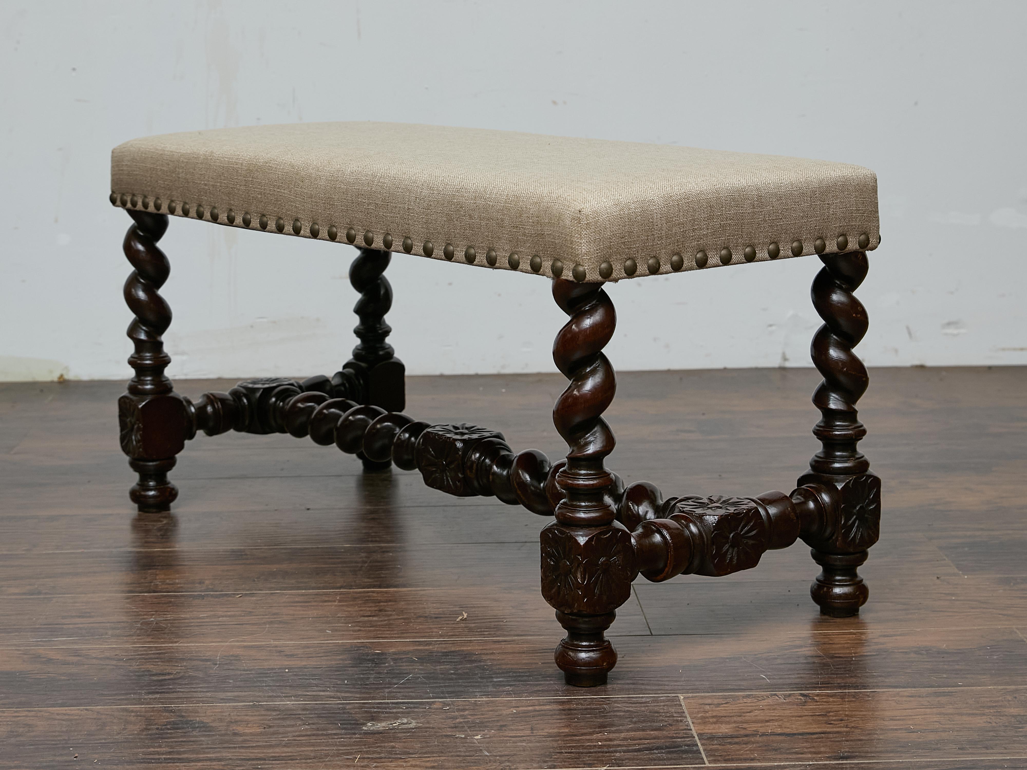 Englische Barley Twist Bank mit gepolstertem Sitz, um 1900 im Angebot 1