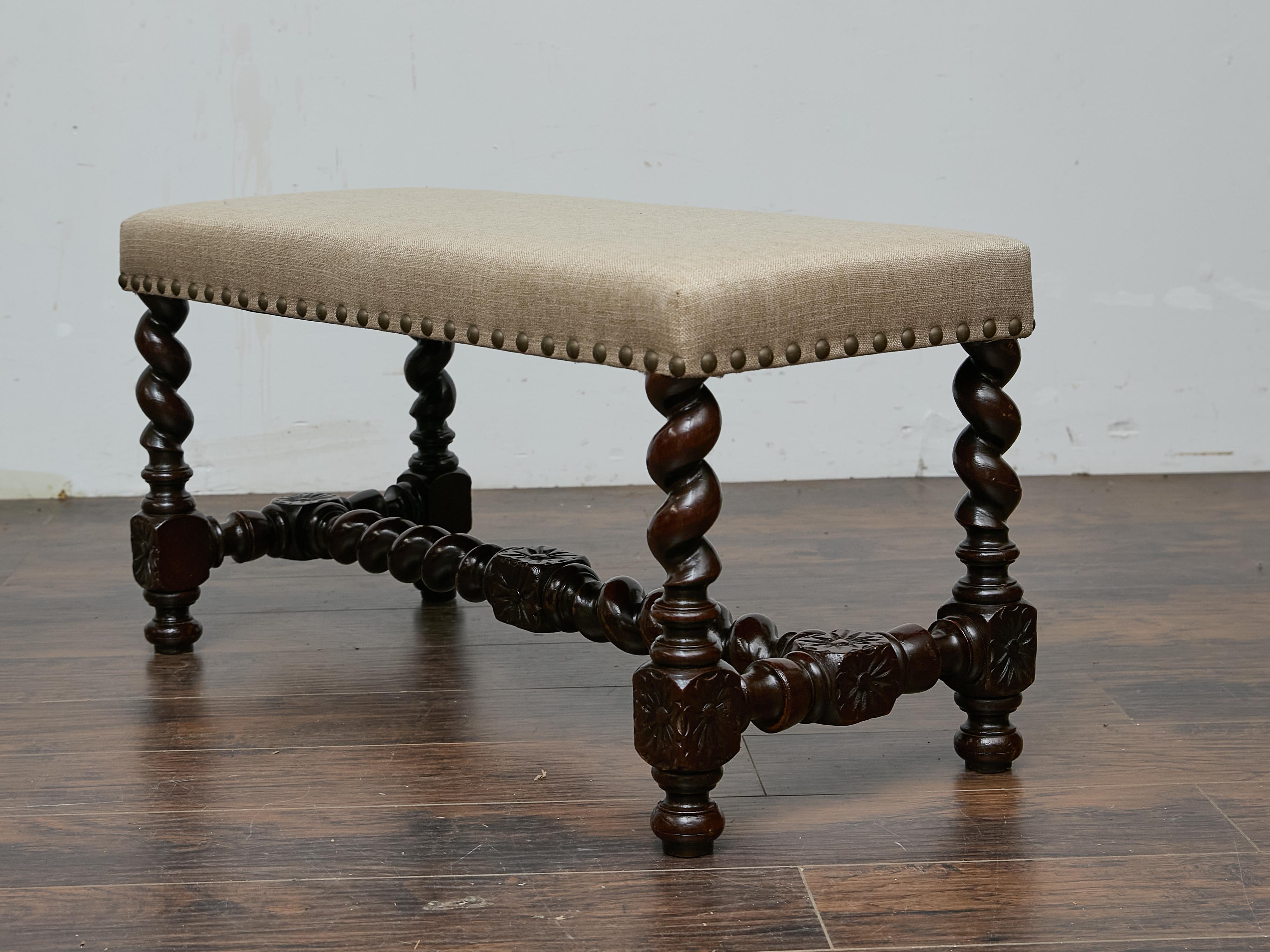 Englische Barley Twist Bank mit gepolstertem Sitz, um 1900 im Angebot 2