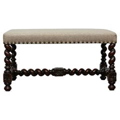 English Barley Twist Bench with Upholstered Seat, circa 1900
