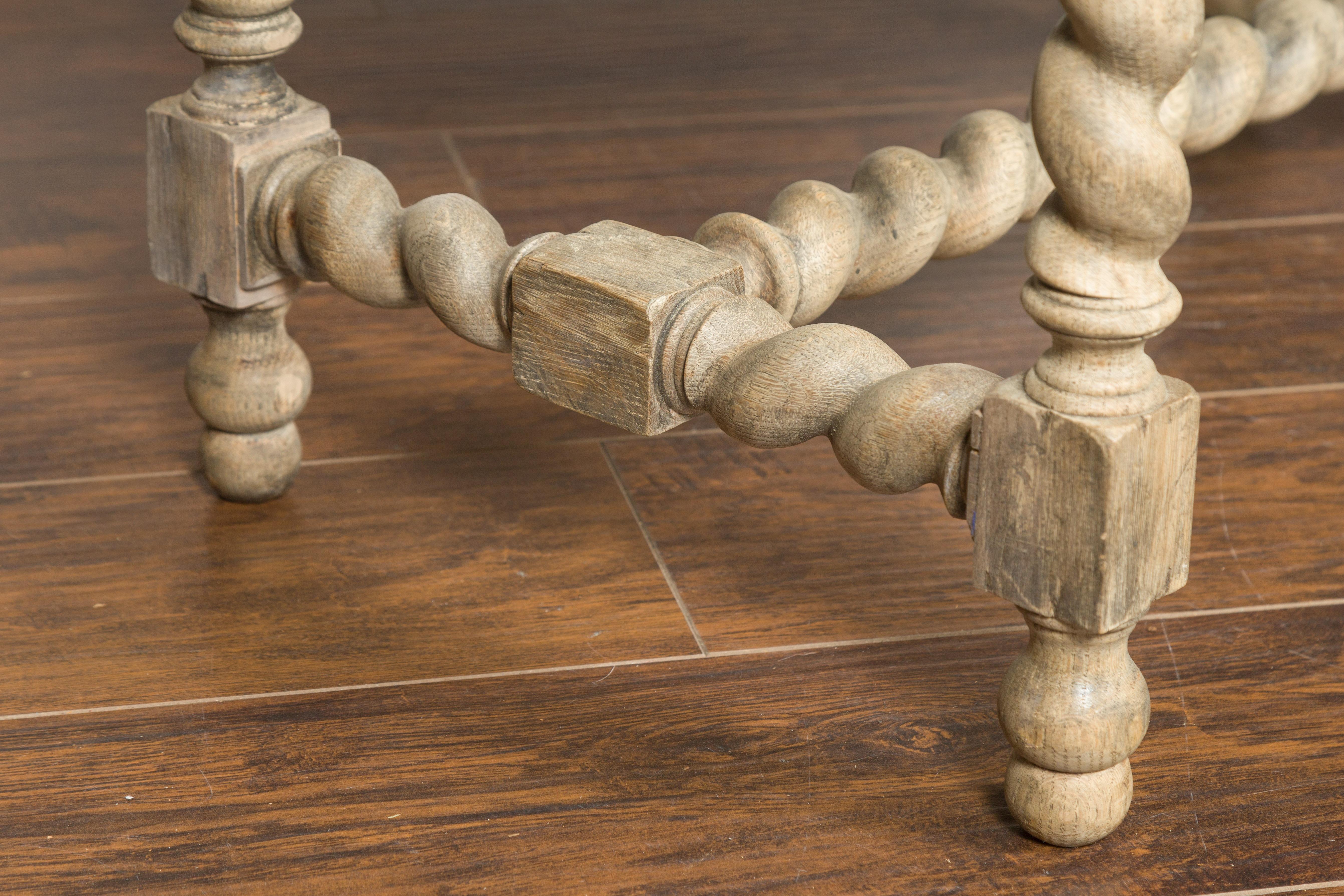 English Barley Twist Bleached Wood Bench circa 1880, with New Upholstery 8