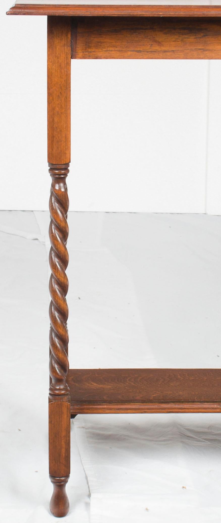 English Barley Twist Oak Rectangular End Side Lamp Table For Sale 3