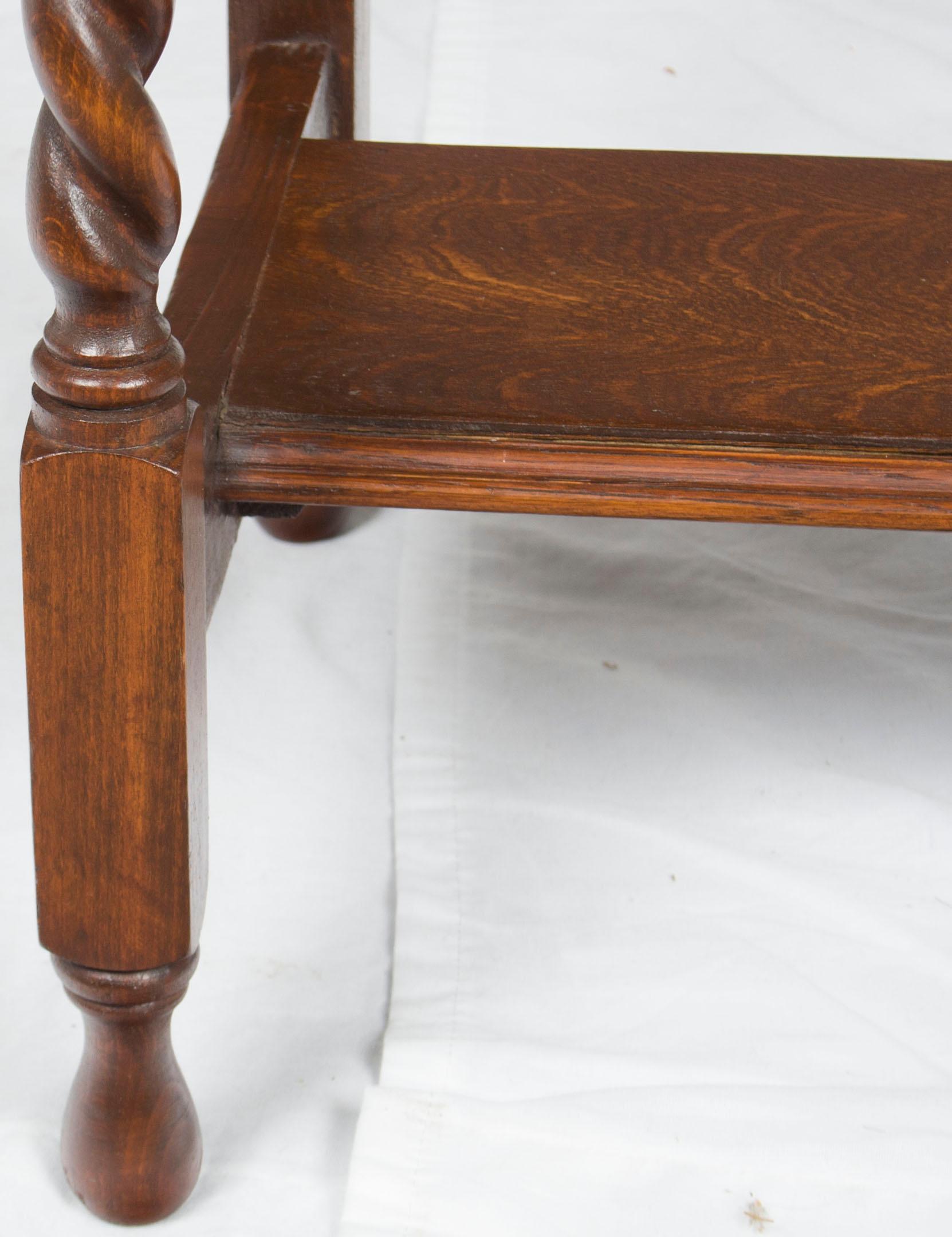 English Barley Twist Oak Rectangular End Side Lamp Table For Sale 4