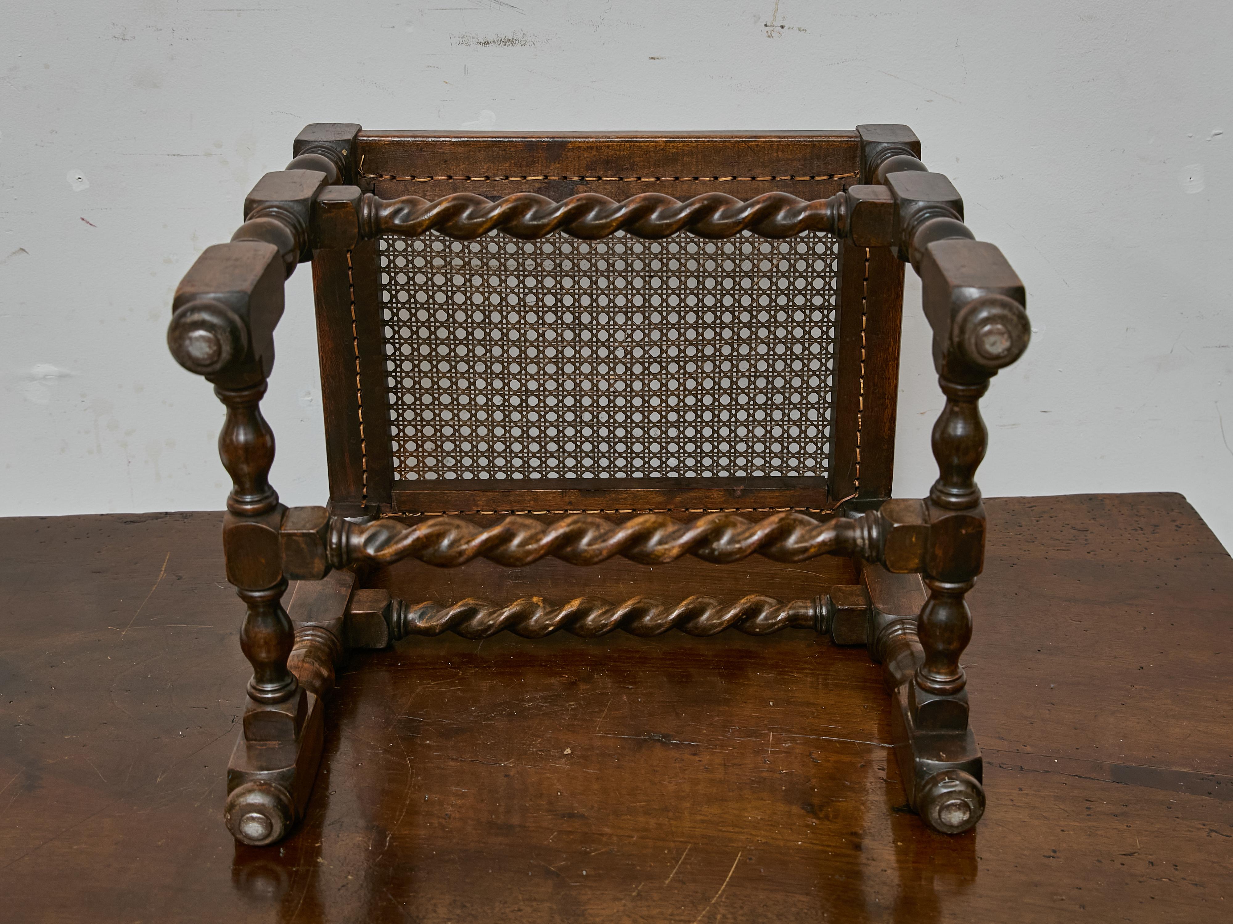 English Barley Twist Oak Stool with Caned Seat and Turned Legs, circa 1920 For Sale 2