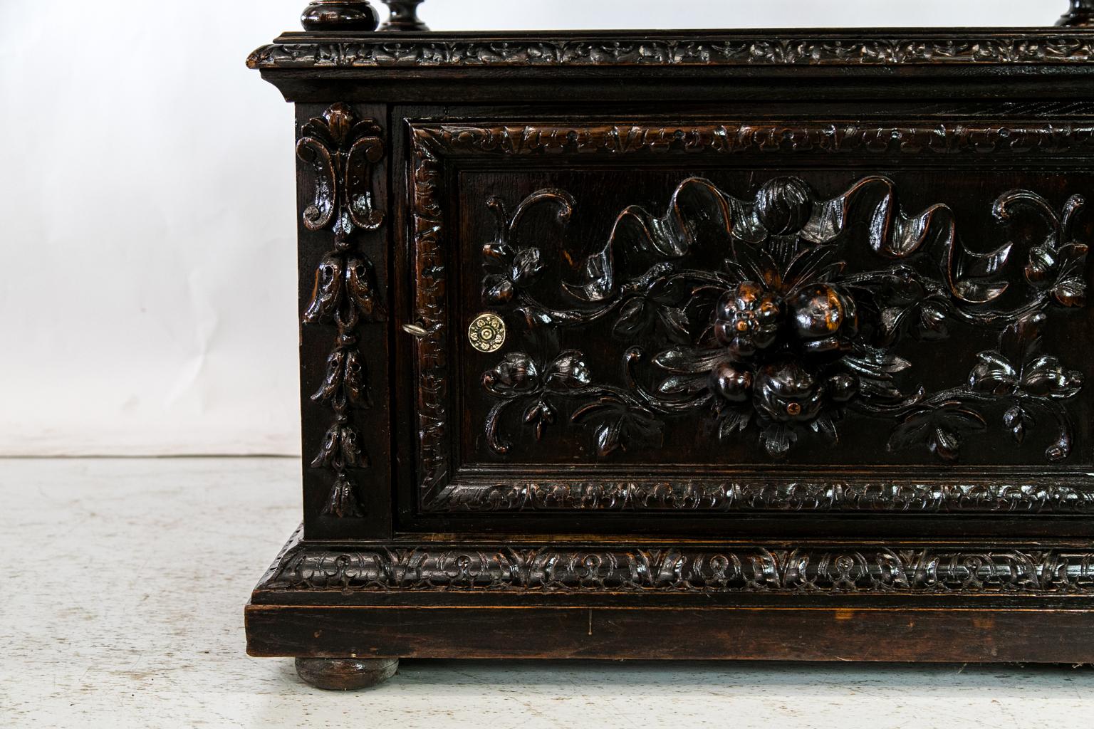 Hand-Carved English Barley Twist Oak Two-Tier Server/Cabinet For Sale