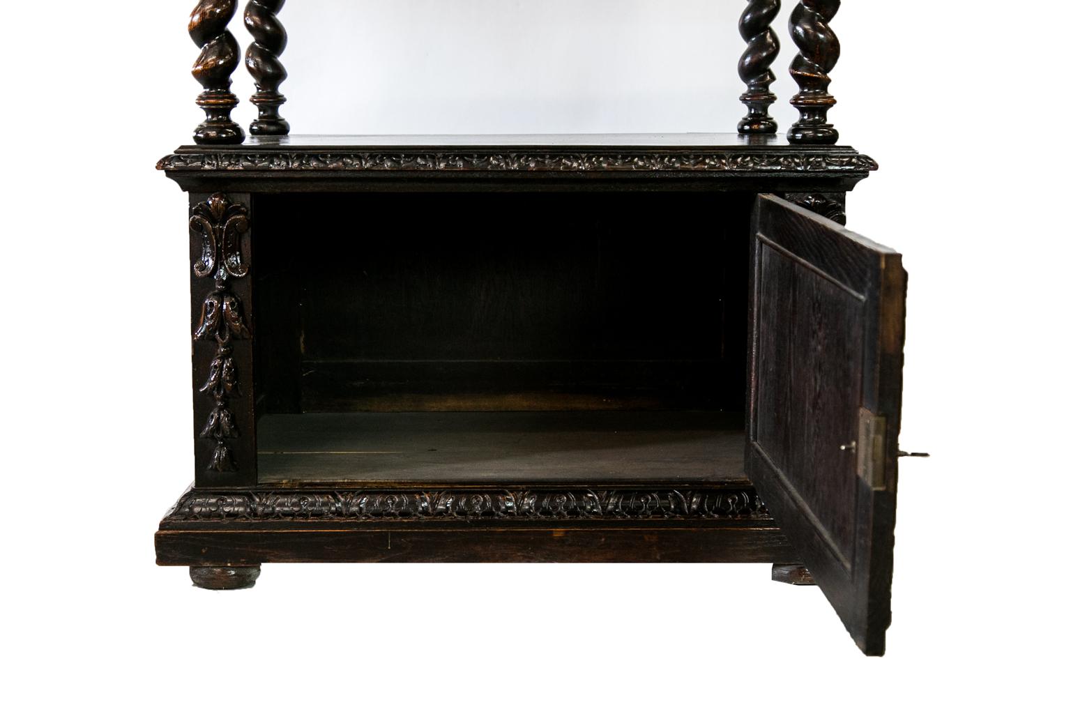 Mid-19th Century English Barley Twist Oak Two-Tier Server/Cabinet For Sale