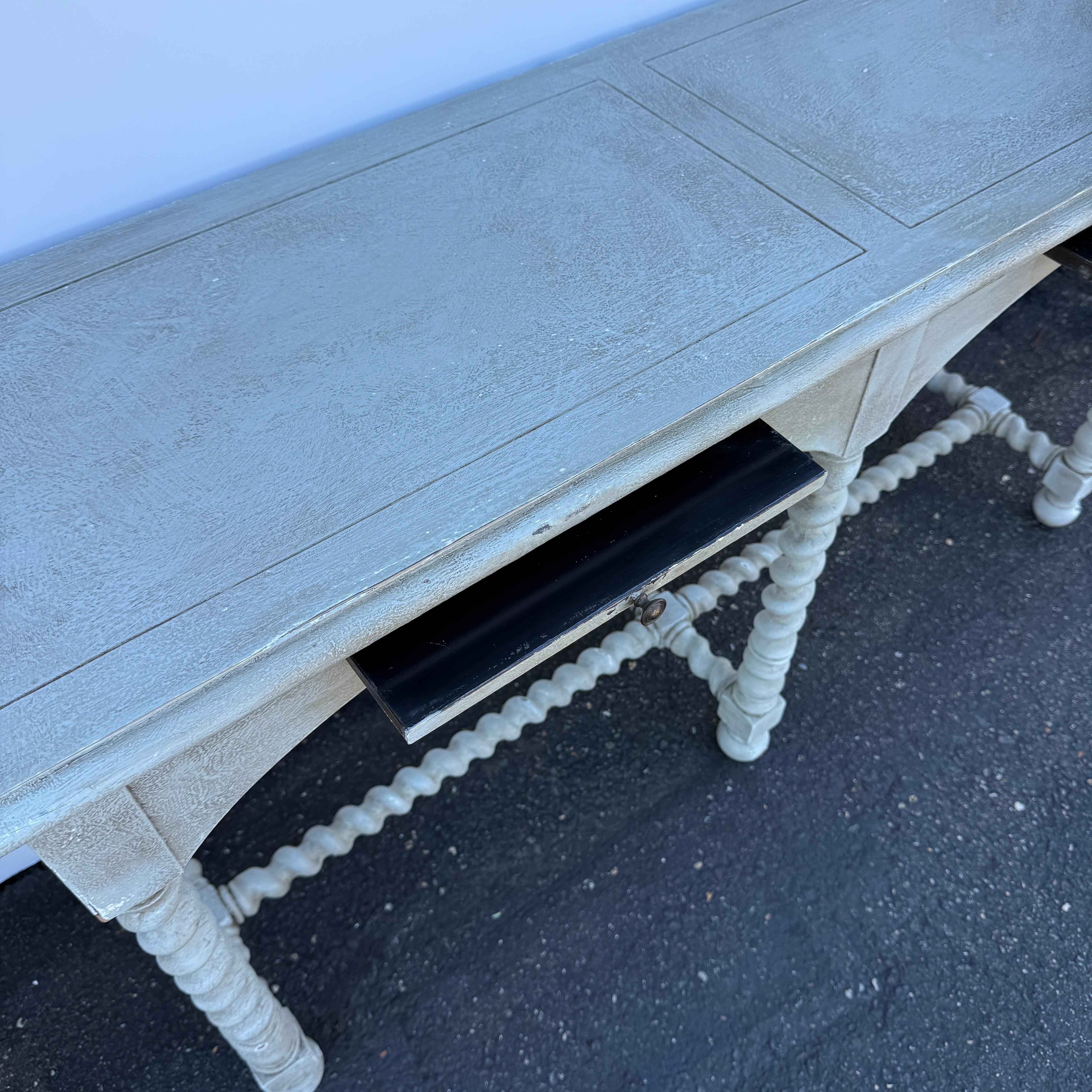 English Barley Twist Wood Painted Console Table For Sale 5