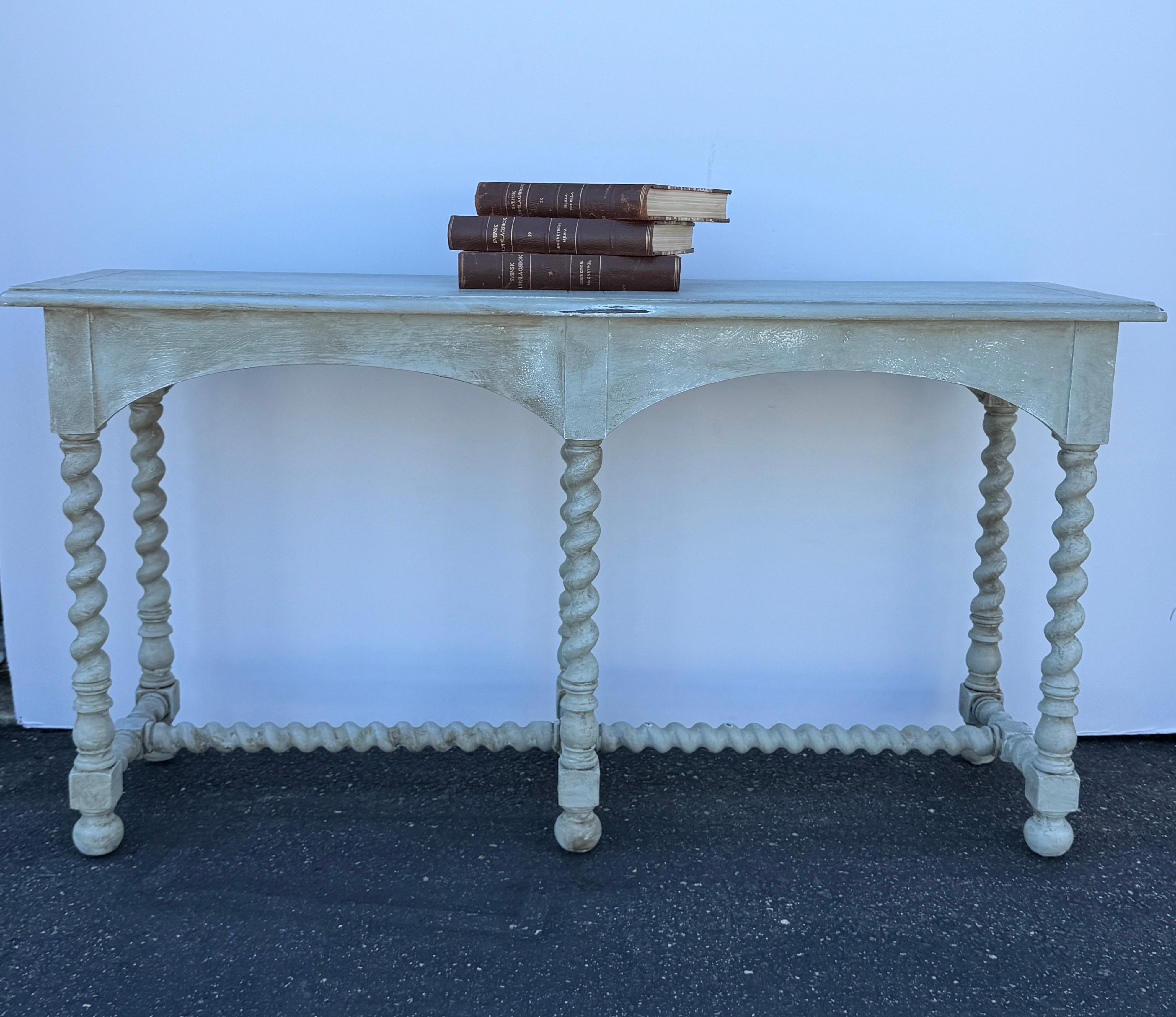 English Barley Twist Wood Painted Console Table For Sale 9