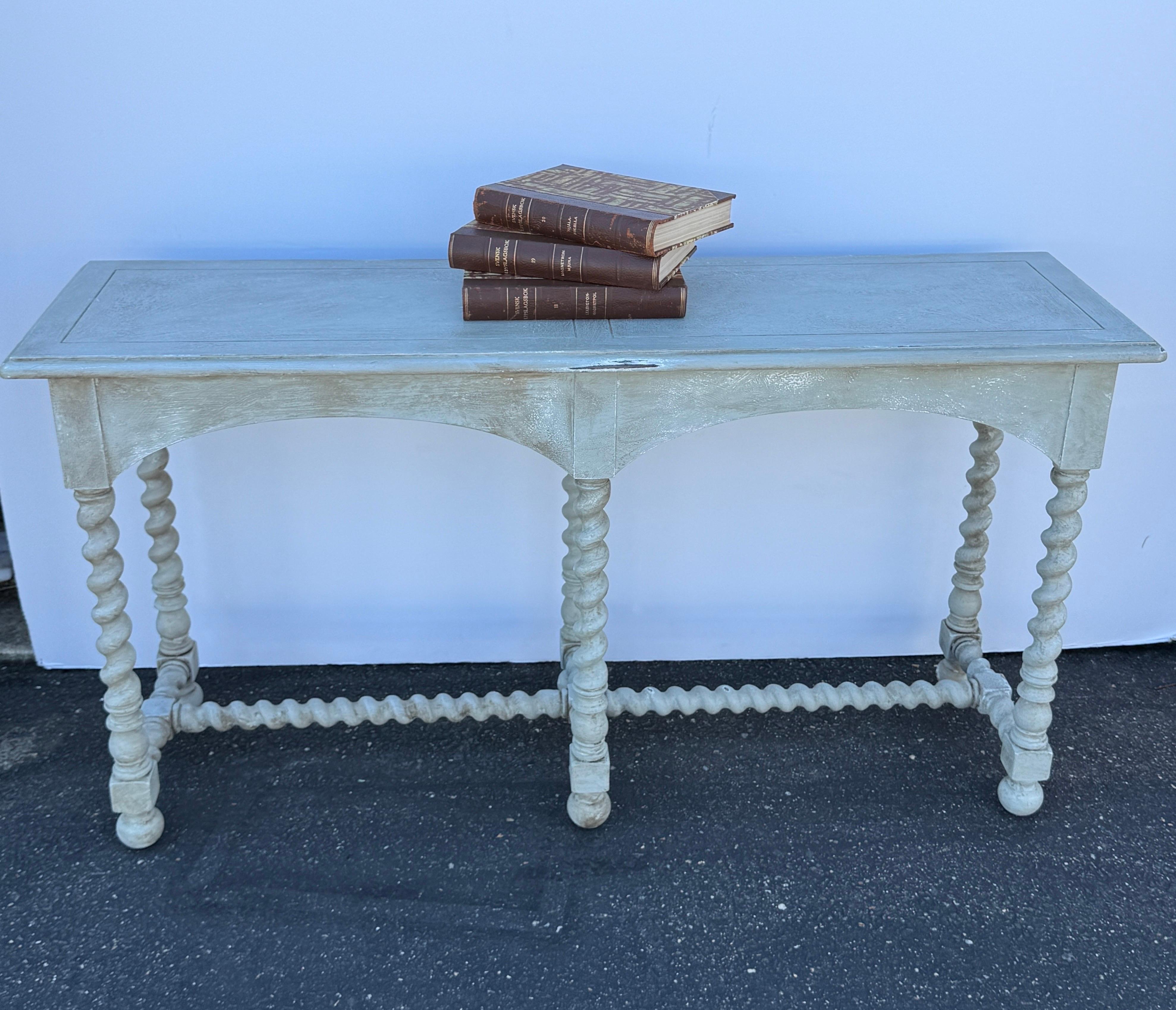 British English Barley Twist Wood Painted Console Table For Sale